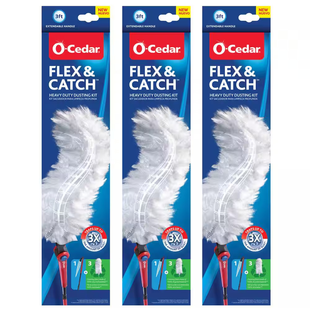Flex and Catch Heavy Duty Dusting Kit with Stay-On Duster Hook, 5-Duster Refills
