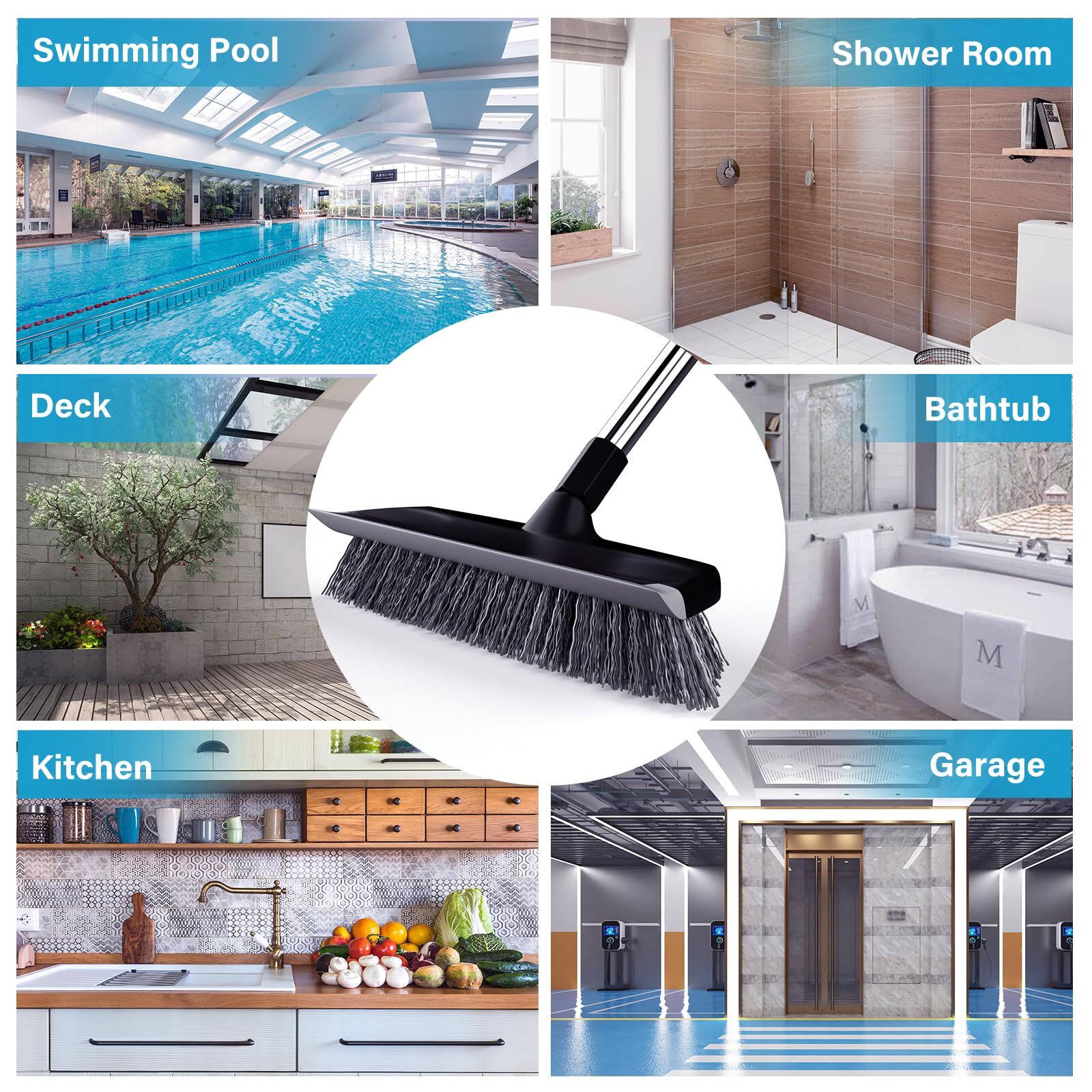 Floor Scrub Brush With Long Handle Multi Purpose 10″ Heavy Duty Cleaning Brush W