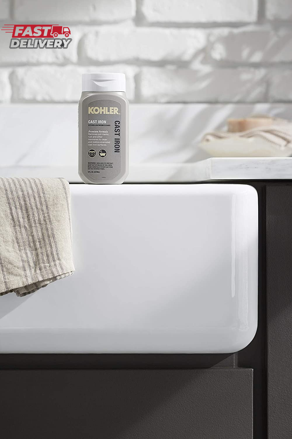 KOHLER K-23725-NA Cast Iron Cleaner, for Kitchen and Bathroom, 8 Oz Bottle, Non-