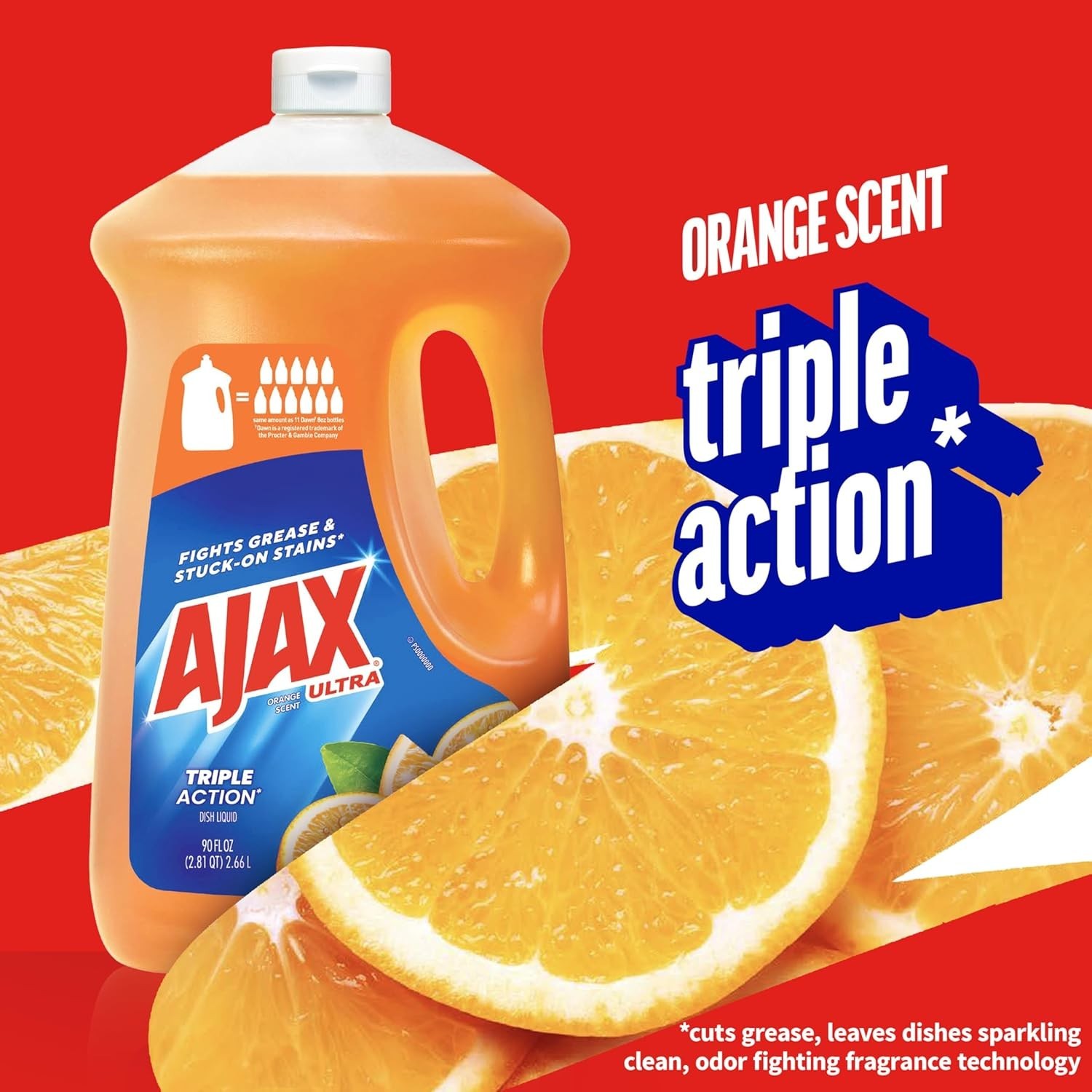 Ultra Liquid Dish Soap Orange Scent, Triple Action, 90 fl oz Bottle