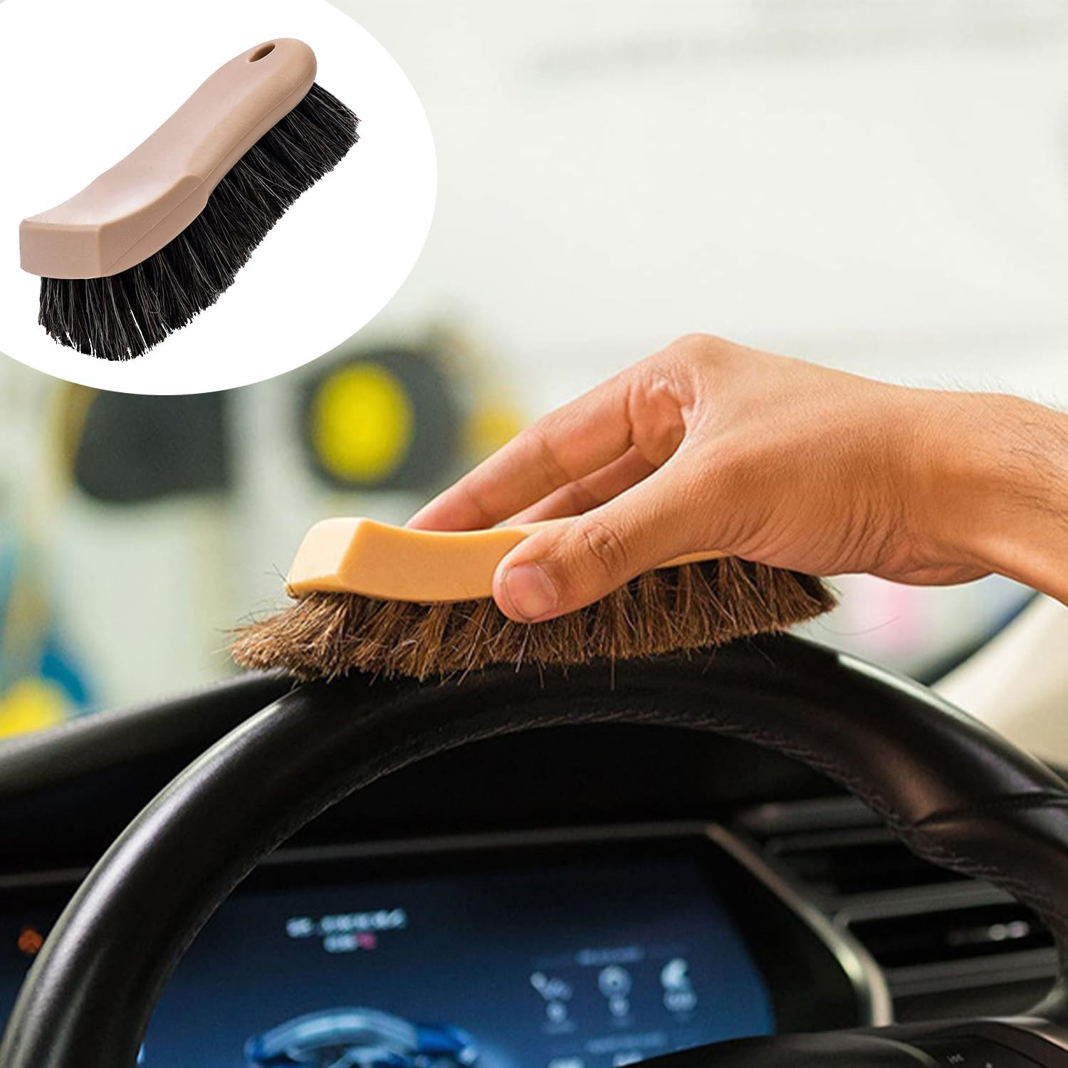 1 PC Car Interior Cleaning Brush, Car Wash Tools, Long Bristle Horse Hair Leathe