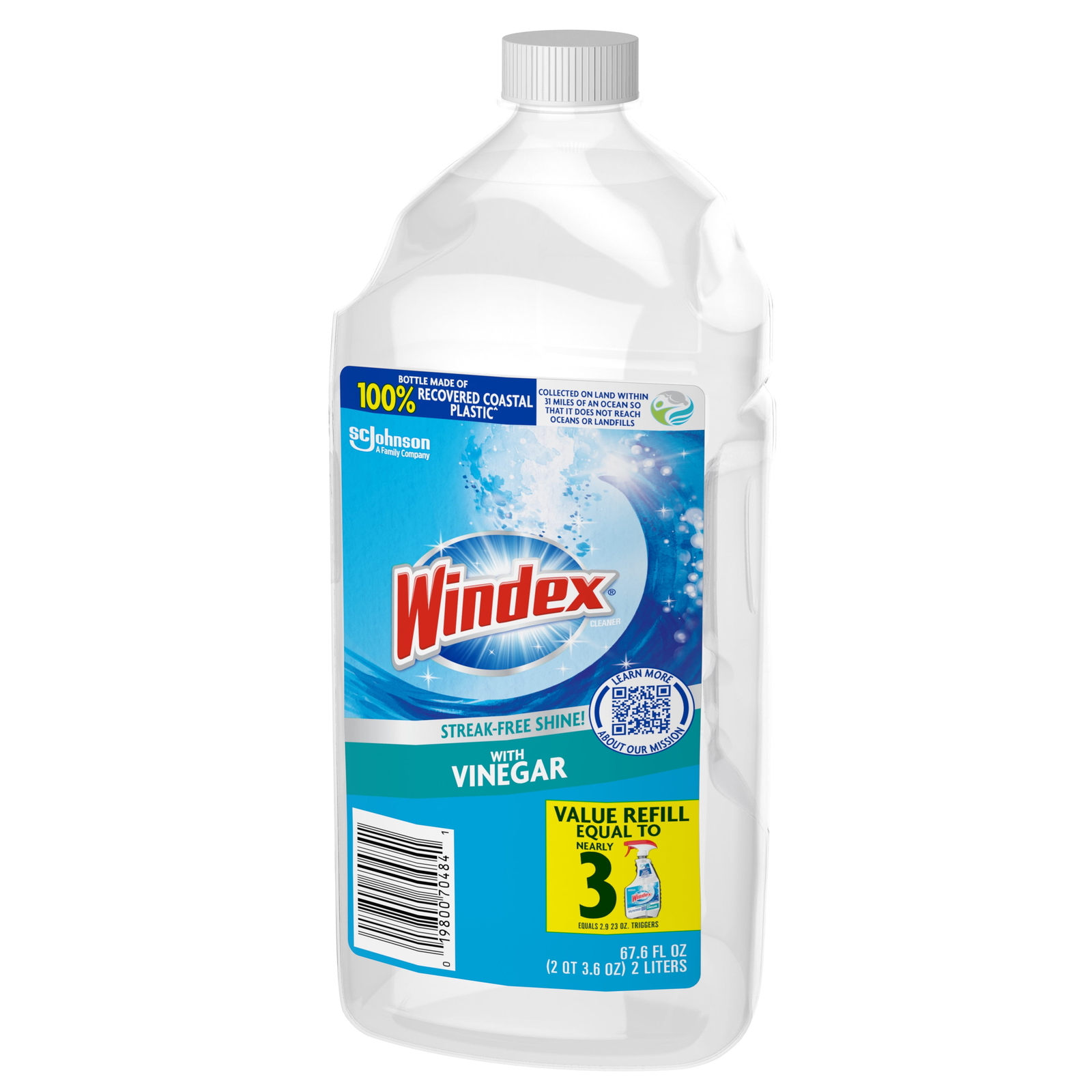 Windex with Vinegar Glass Window Cleaner, New Refill Bottle, 2 L