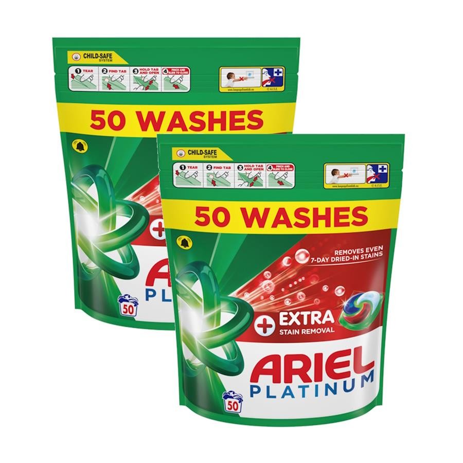 Ariel Platinum Stain Removal Laundry Pods 50 Washes (2 Pack)