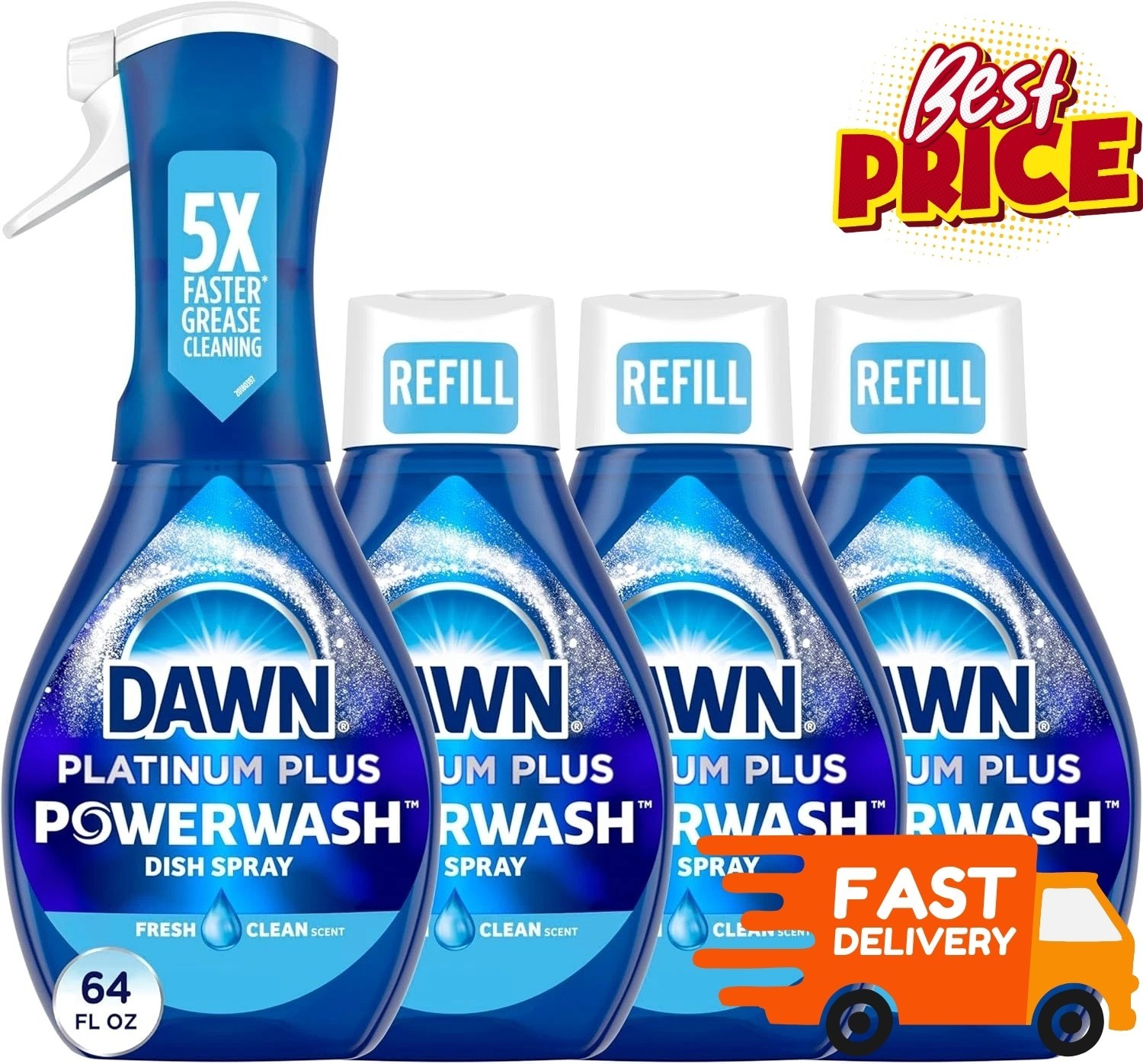 Dawn Platinum Powerwash Dish Spray, Dish Soap, Fresh Scent Bundle, 4 Spray…