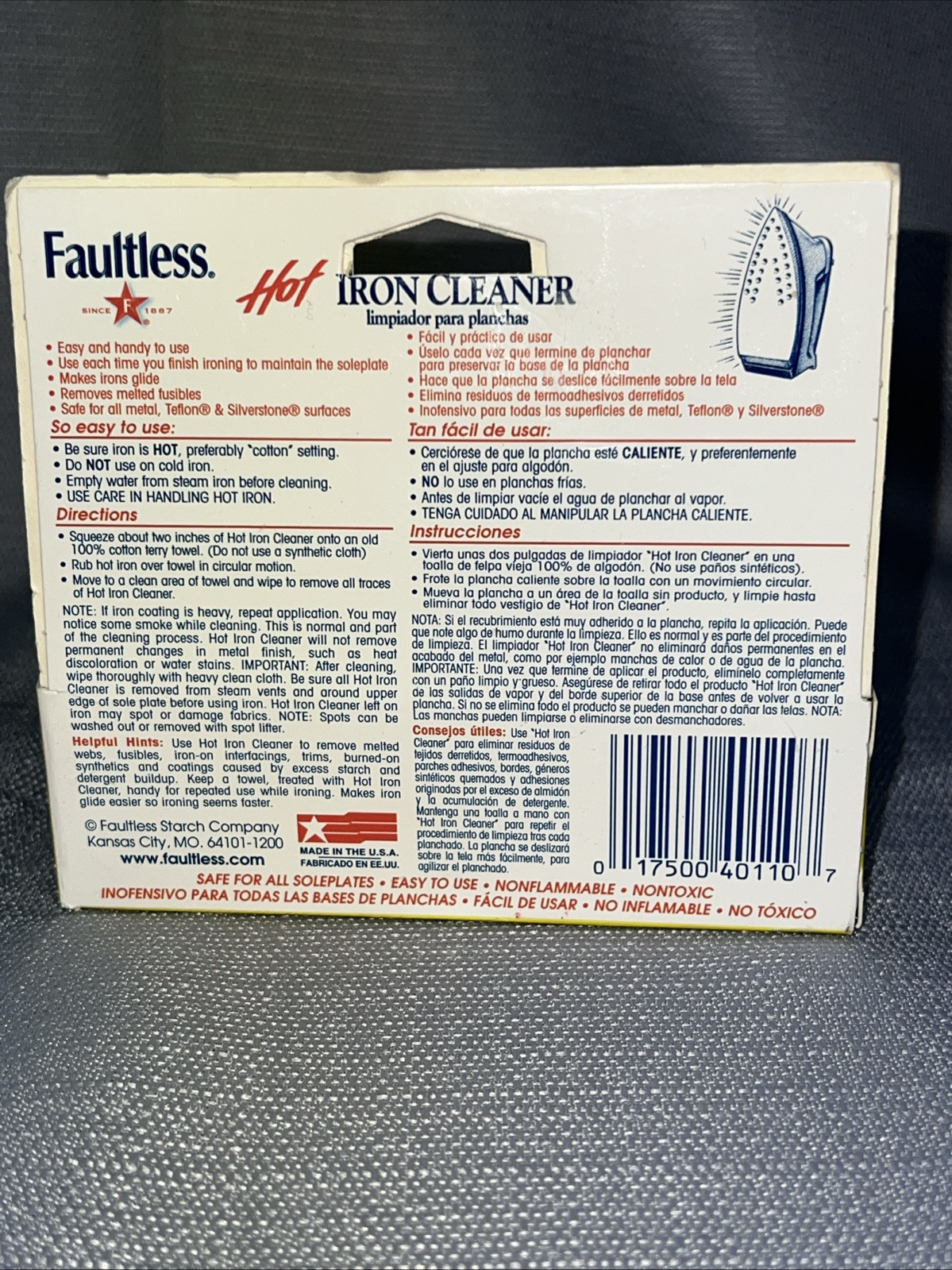 Faultless Starch Faultless Hot Iron Cleaner 1oz 28 Grams Vintage Box