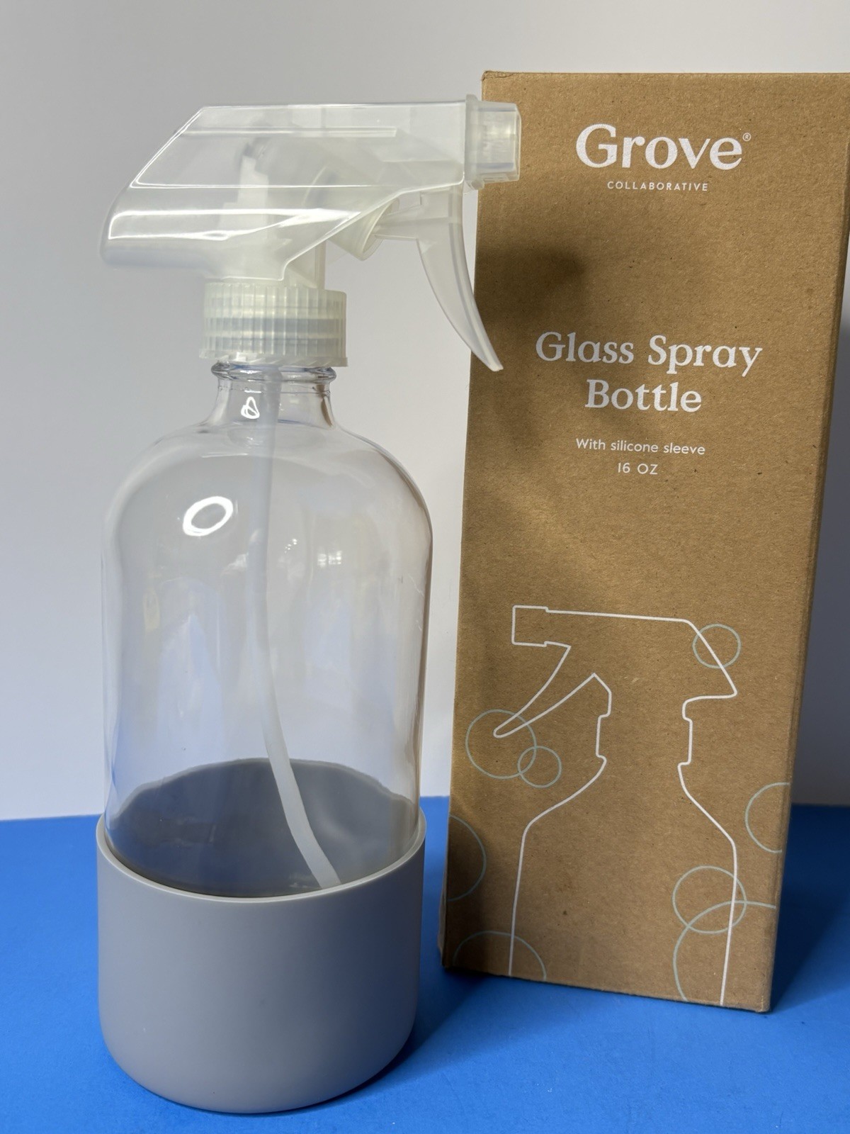 Grove Collaborative Glass Spray Bottle With Gray Silicone Sleeve NIB 16 Oz
