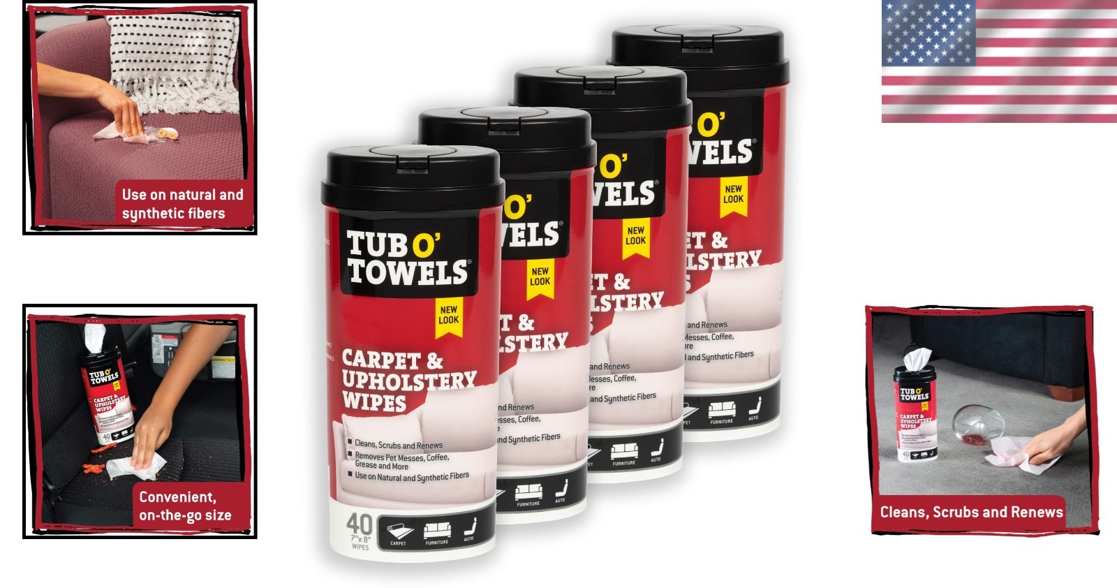 Carpet & Furniture Cleaning Wipes, Set of 4