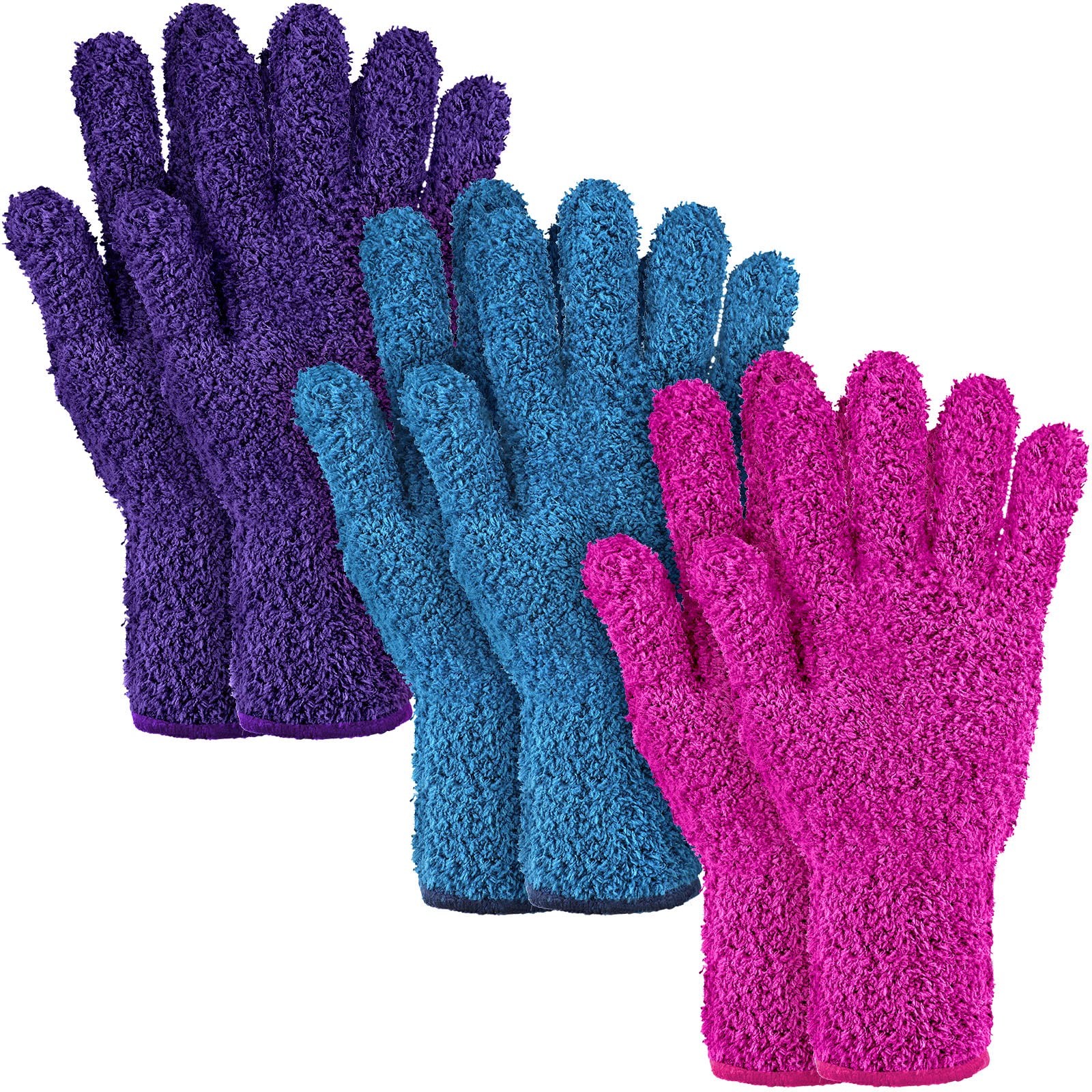 Bencailor 3 Pairs Microfiber Gloves 26 cm/ 10.24 inch, Purple, Blue, Rose Red