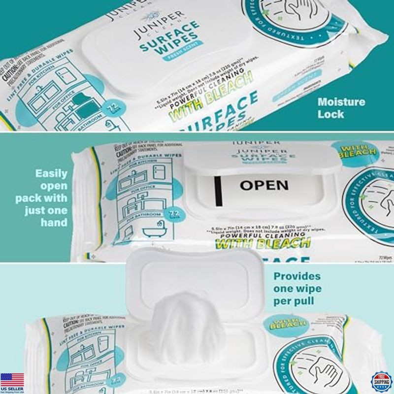 24 Pack Bleach Cleaning Wipes, All-Purpose for Home & Office, Fresh Scent