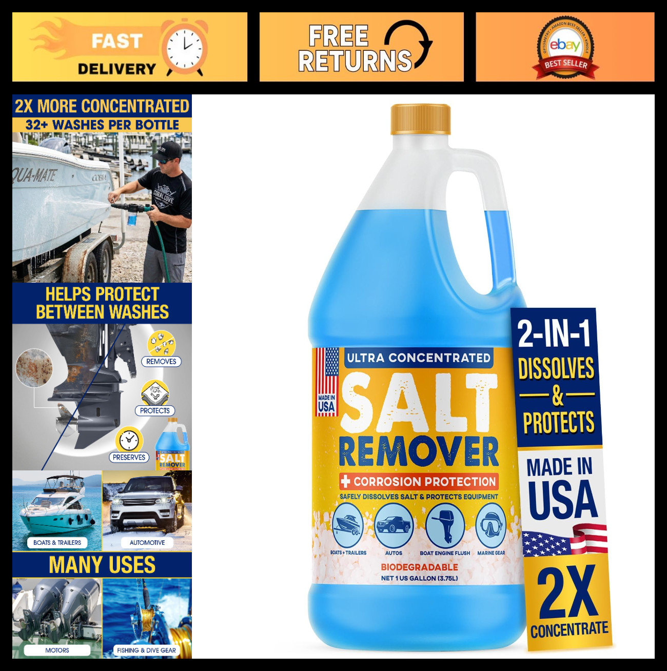 Concentrated Salt Remover & Corrosion Protection – 1 Gallon Cleaner for Boats, C