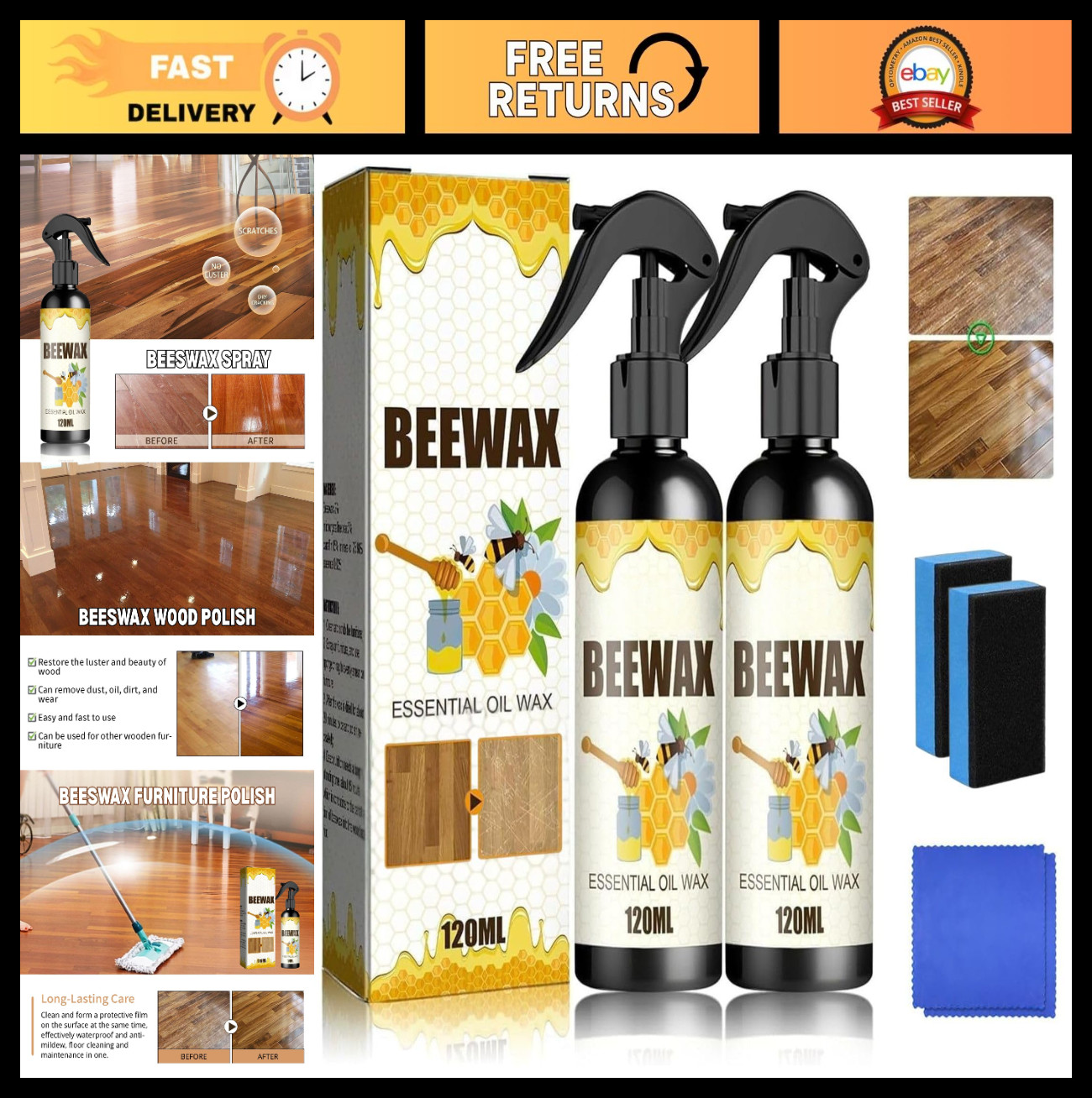 Beeswax Essential Oil Spray – 2PCS Furniture Polish & Wood Care Restorer