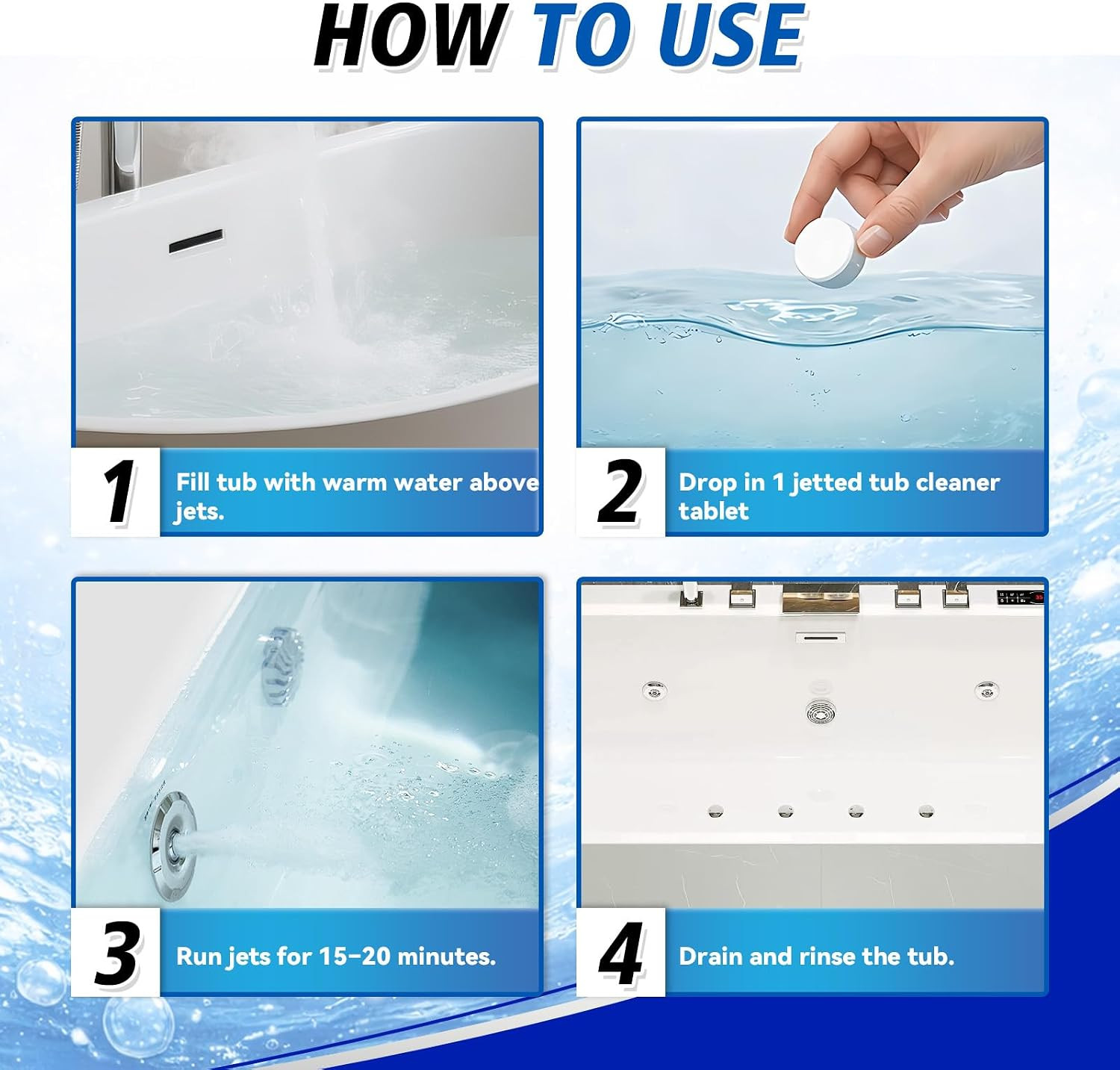 Jetted Tub Cleaner Bathtub Tabs, Bathtub Cleaner for Whirlpool, Spa Tubs & Hot T