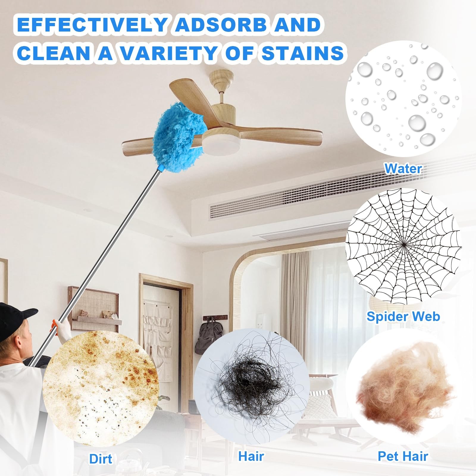 Ceiling Fan Cleaner Duster – Adjustable Duster with Extension Pole,Dusters fo…