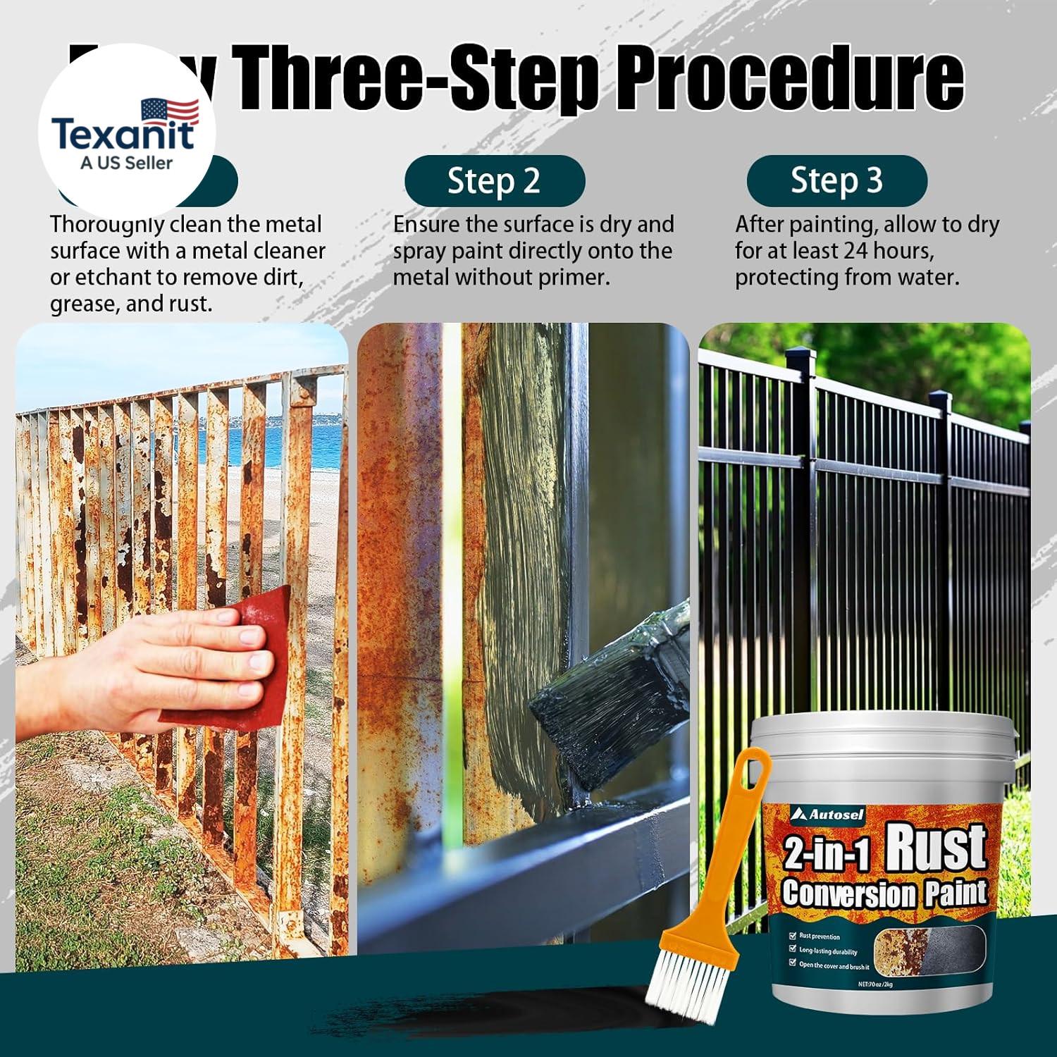 2-In-1 Rust Converter & Metal Primer, Black Paint for Metal, Rust Conversion Pai