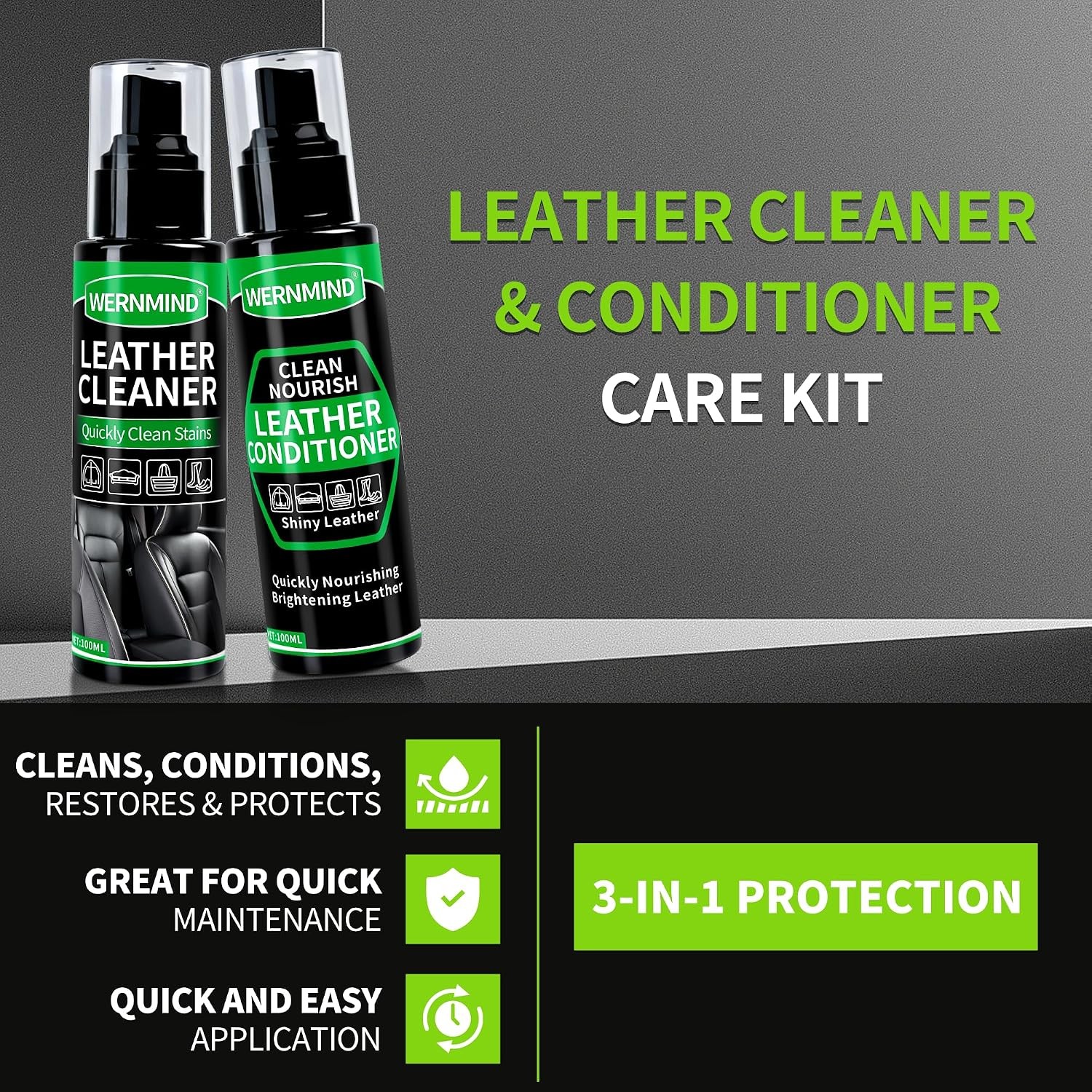 Leather Car Interior Cleaner Conditioner Kit with Clear Spray and Conditioner