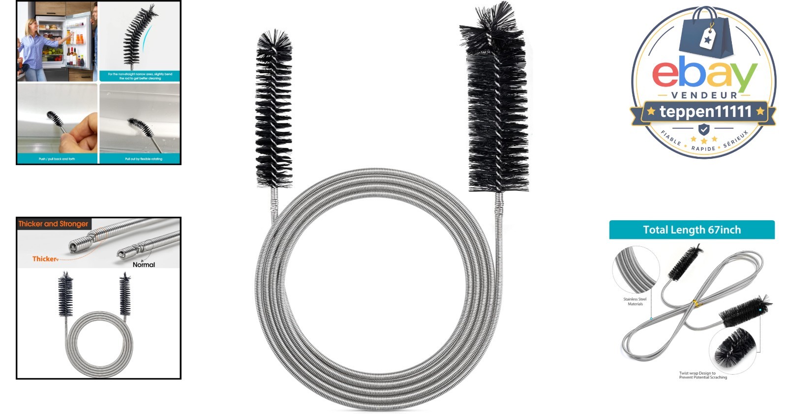 Extra-Thick Drain Brush – 67-Inch Flexible Pipe Cleaning Tool