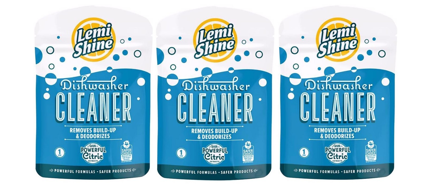 3pk Lemi Shine Dishwasher Cleaner Lemon Scent Powder 1.76oz Removes Buildup