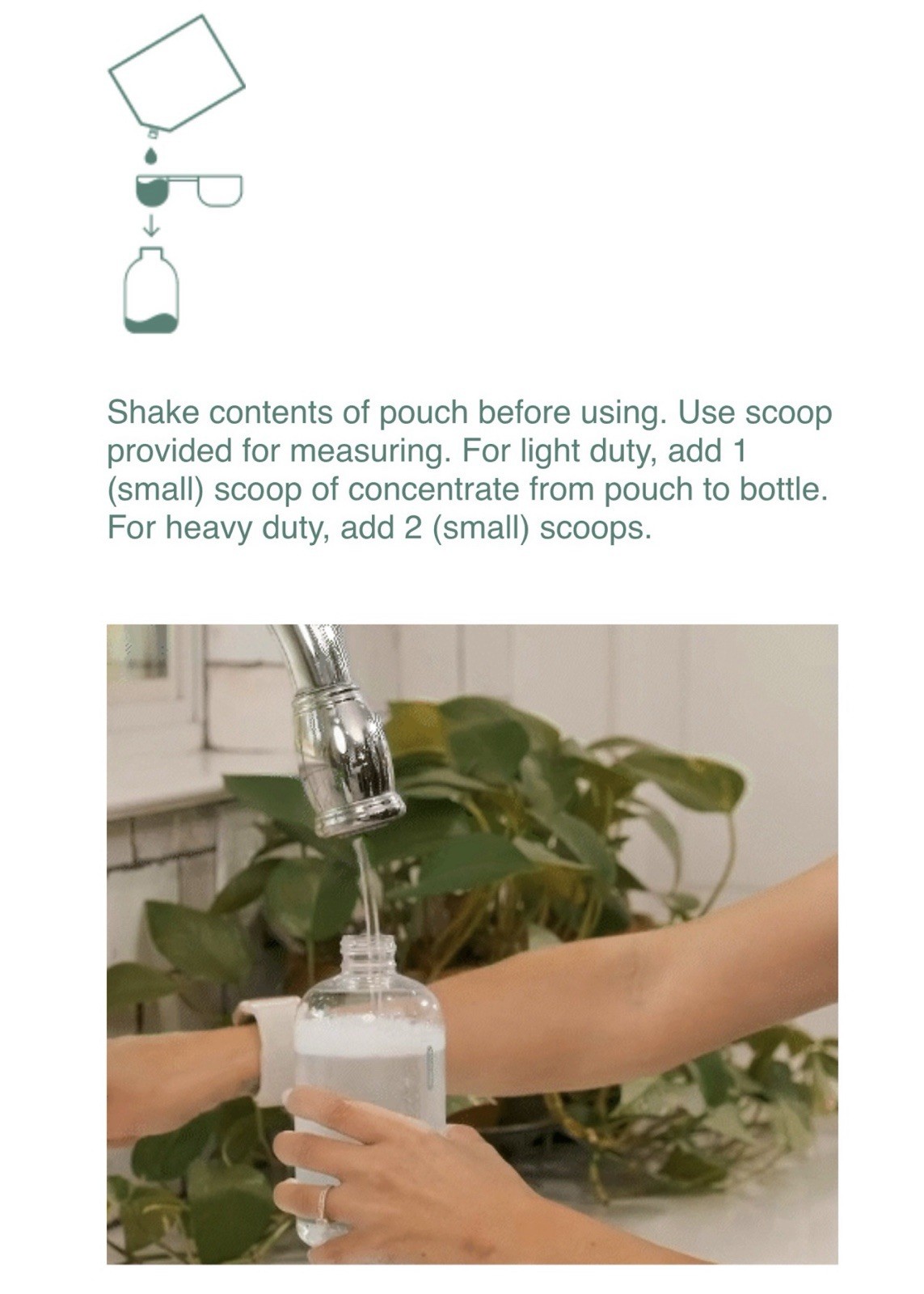Pure & Gentle Deodorizer Cleaner Concentrate 16oz & spray bottle, and scoop.