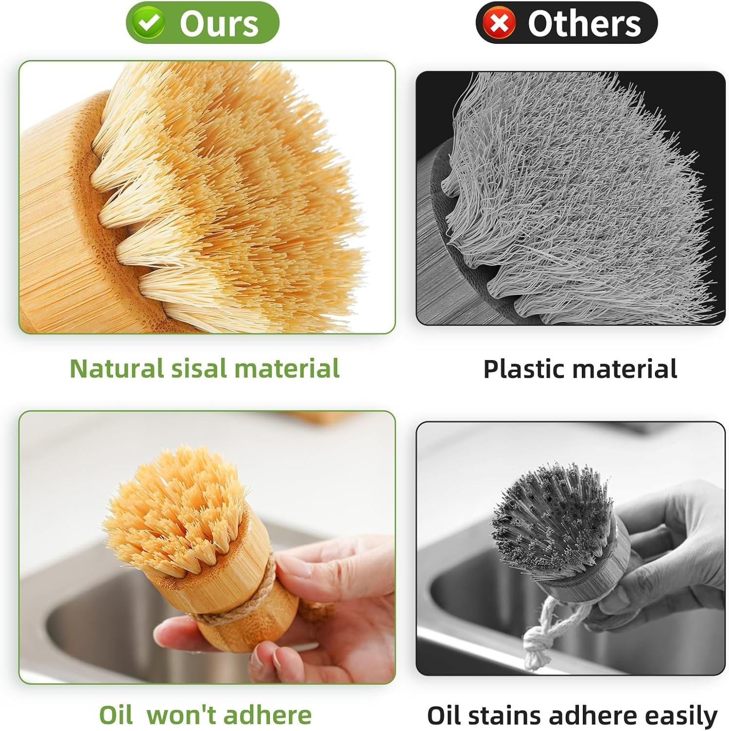 Bamboo Dish Brush Set with Soap Holder, Wooden Dish Scrubber with Soap Dispen…