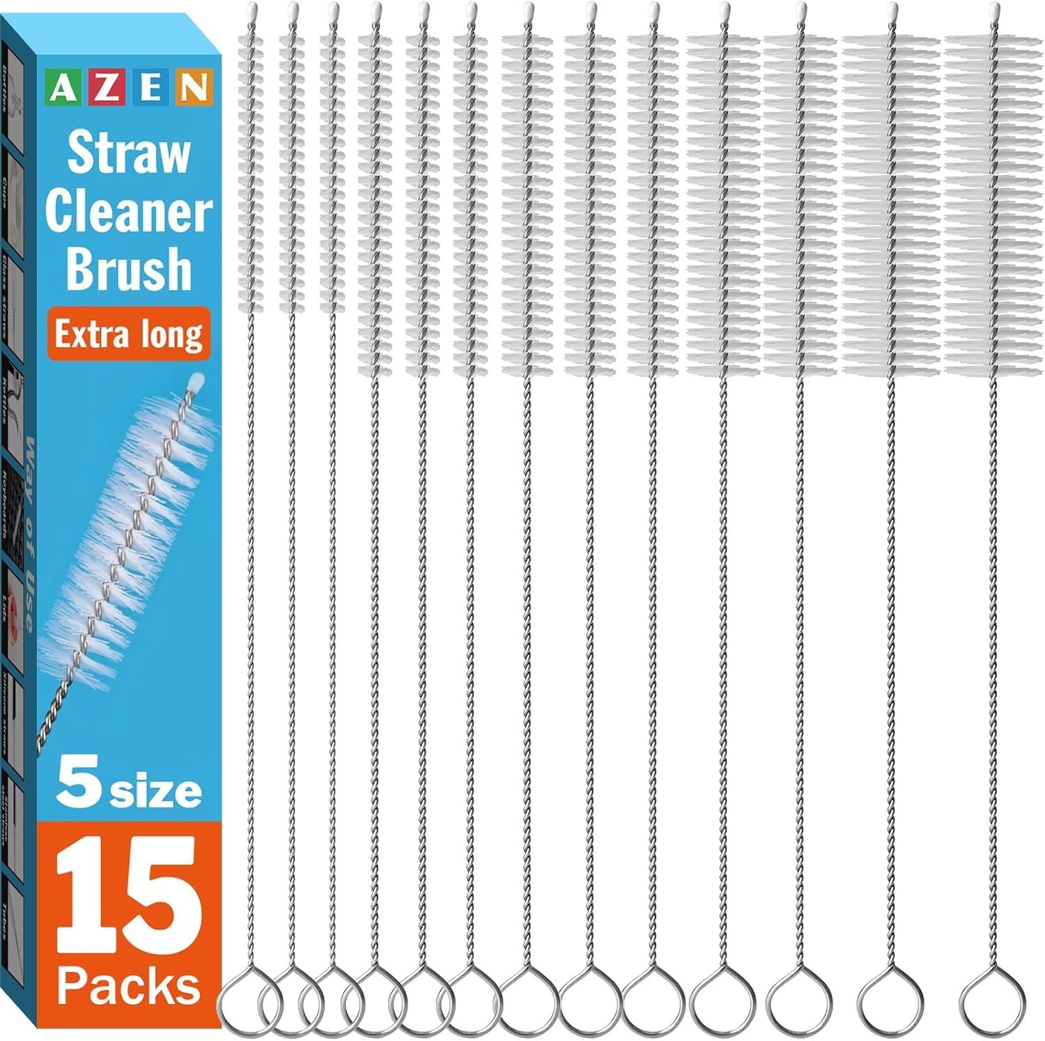 Juego de 15 cepillos reutilizables para limpiar pajitas, 30 cm extra largos