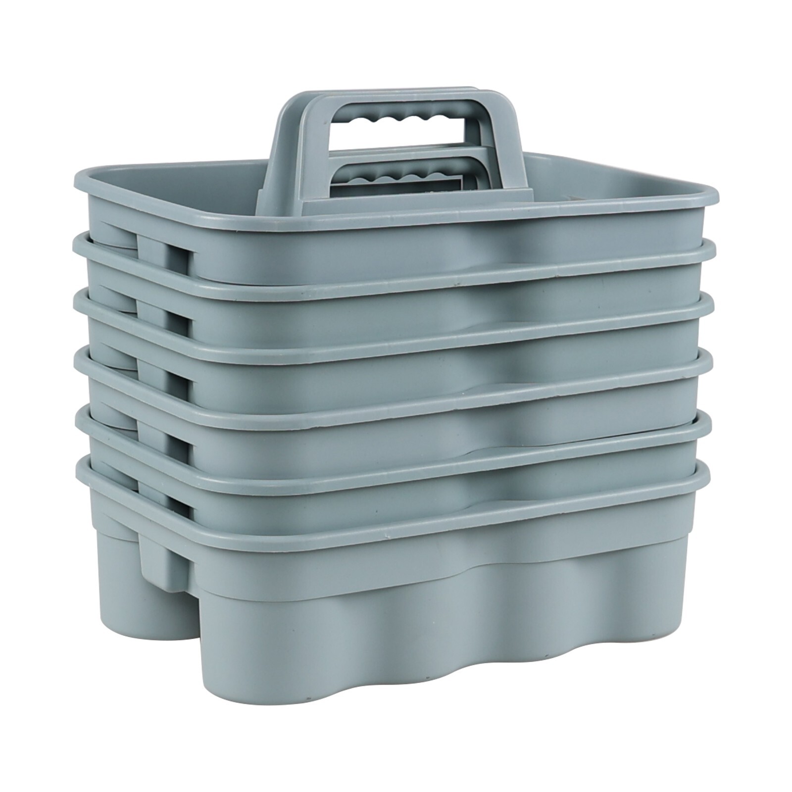 4/6-Packs Plastic Large Cleaning Caddy with Handle Commercial Tools Supply, Grey
