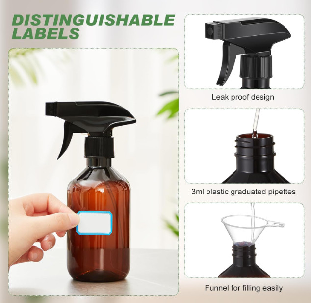 9 botellas pulverizadoras 300 ml, niebla fina, boquilla ajustable, multiuso, ámb