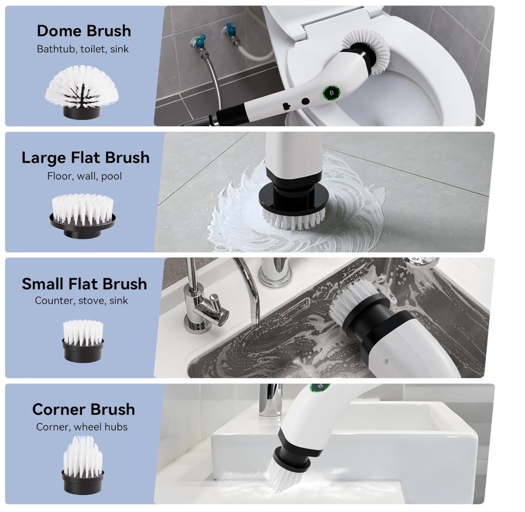 Electric Bathroom Cleaning Brush,Cordless Spin Scrubber FullBody Waterproof IPX7