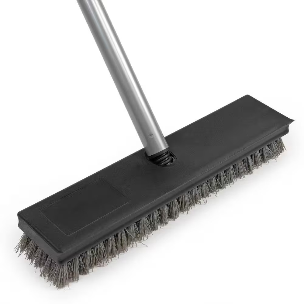 12 In. Plastic Deck Scrub Brush with 50 In. Handle (1-Pack)