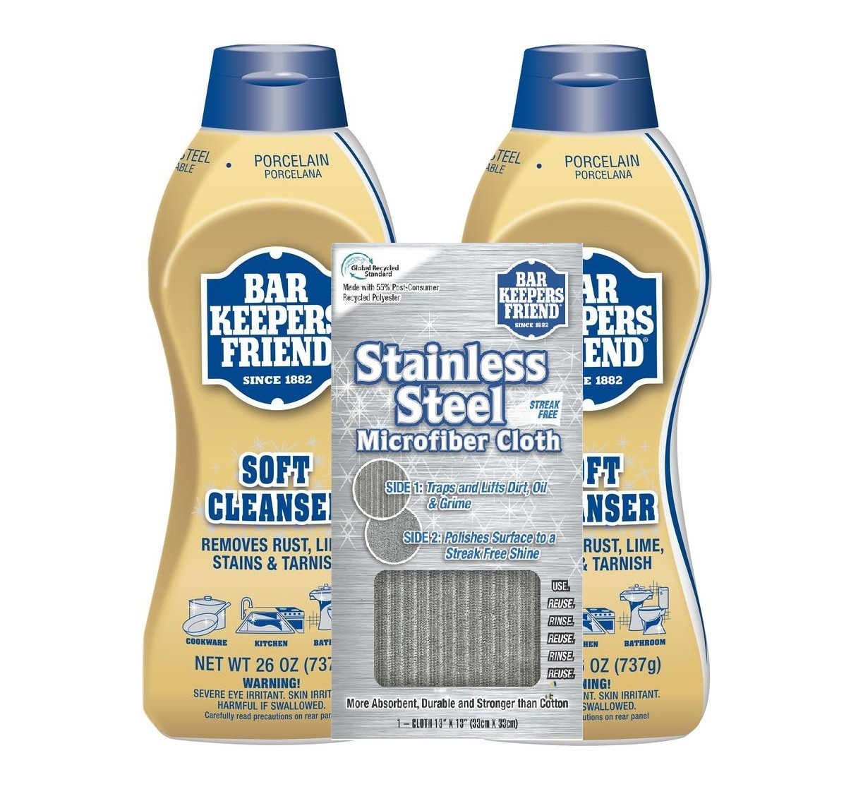 Bar Keepers Friend Micro Fiber Towel and Liquid All-Purpose Soft Cleanser 26 oz