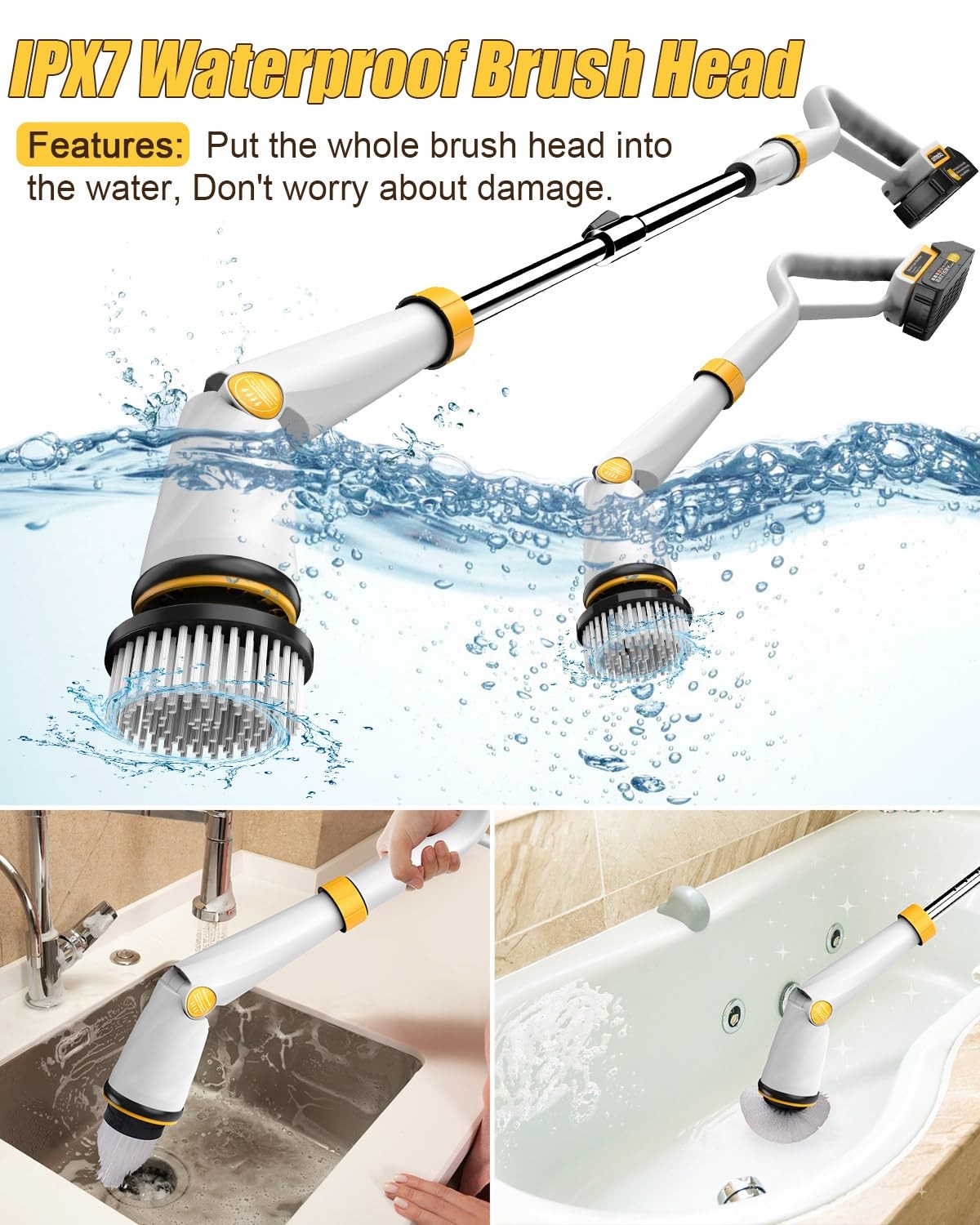 Qimedo Q2 Pro Electric Spin Scrubber Cordless 2 Batteries Shower Brush 8 Heads