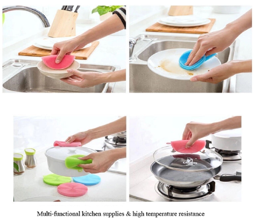 3PC Multifunction Silicone Dish Washing Cleaning Brush Kitchen Home Cleaner Tool