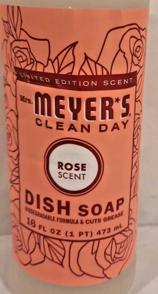 MRS. MEYERS CLEAN DAY ROSE SCENT DISH SOAP W/ SCOTCH BRITE SCRUBBER BRAND NEW