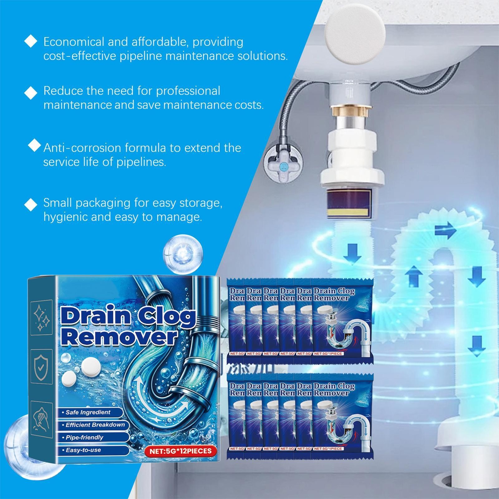 Sink Cleaner Tablets Effervescent Drain Clogs Remover Tablets Toilet Cleaning