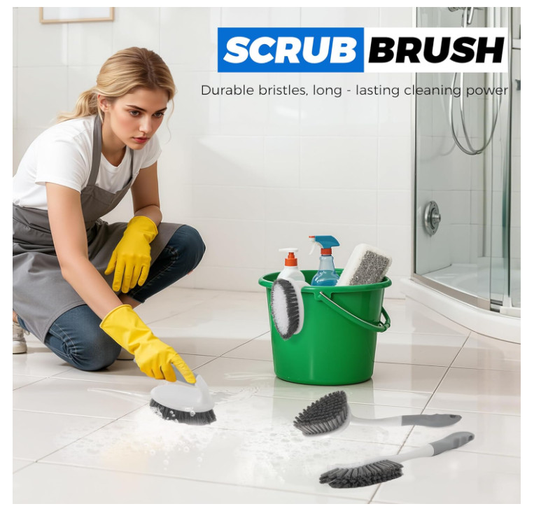 3 Pack Heavy Duty Scrub Brush Set for Household Use, Long Scrub Brush, Handheld