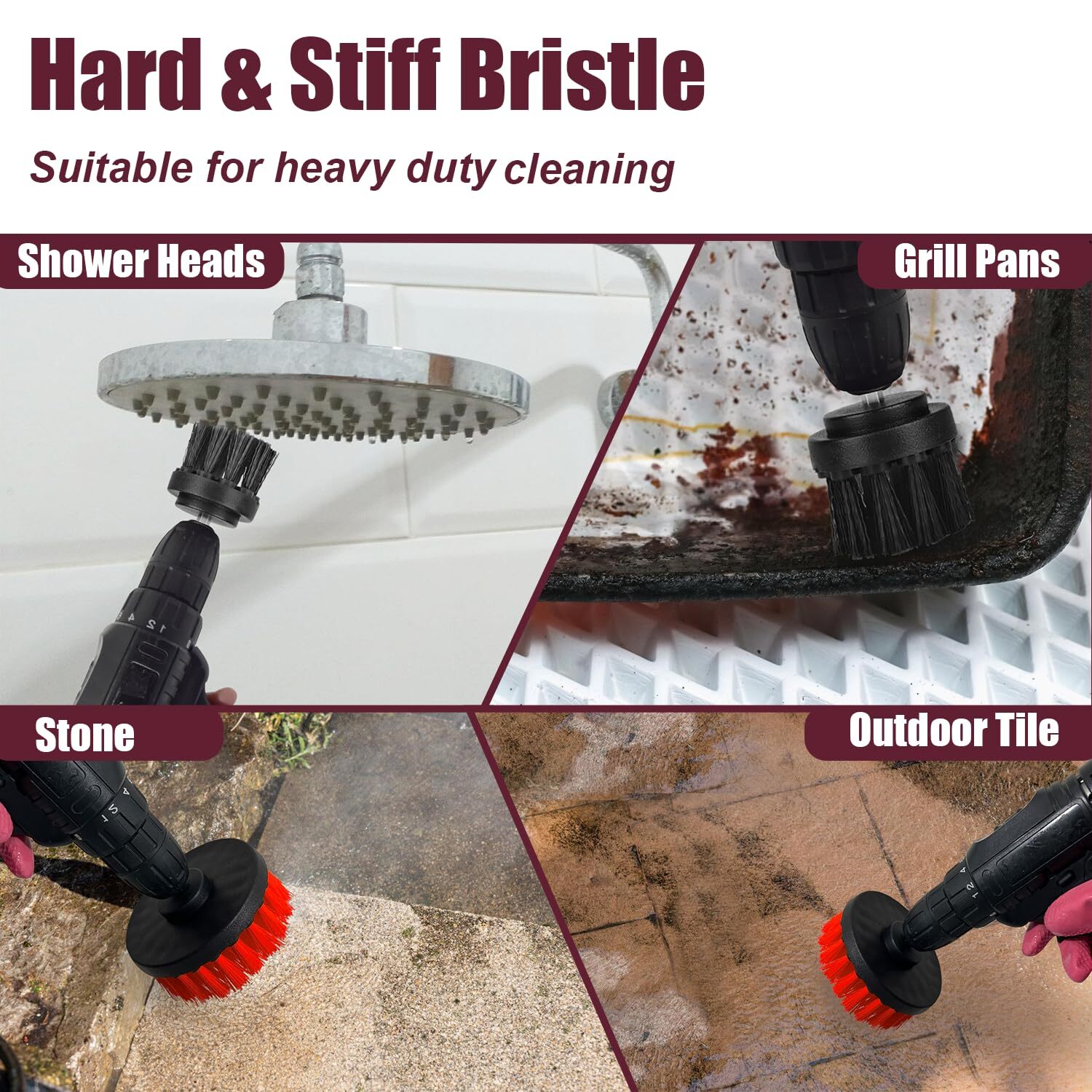 Drill Brush Attachment Set 7pcs 1/4in Power Scrubber Brush + Extend Long Attachm
