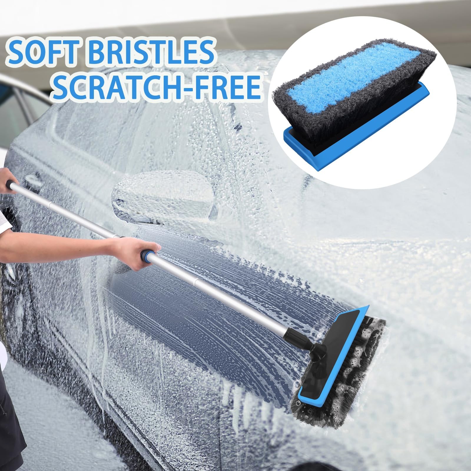 62” Car Wash Brush with Long Handle, Scratch-Free Soft Bristles Sturdy Car W…