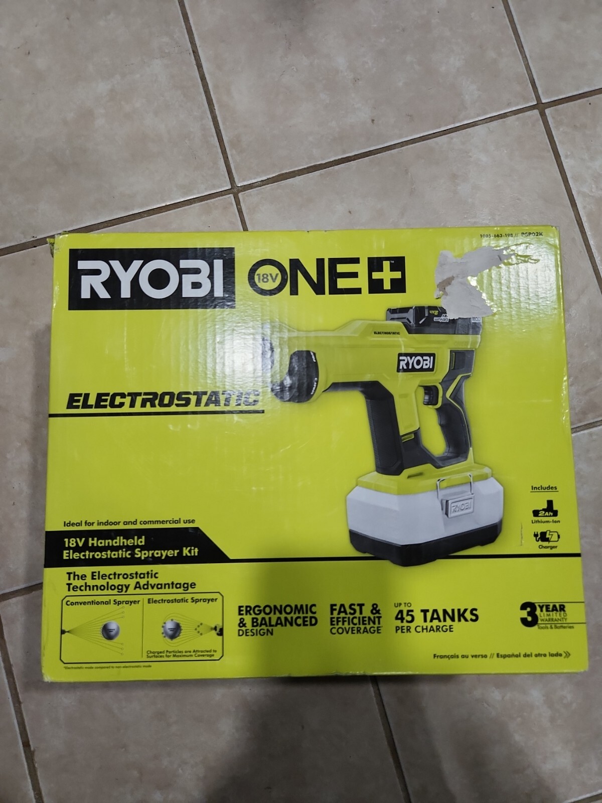 RYOBI Cordless Handheld Electrostatic Disinfectant Sprayer PSP02K With 2aH Batt