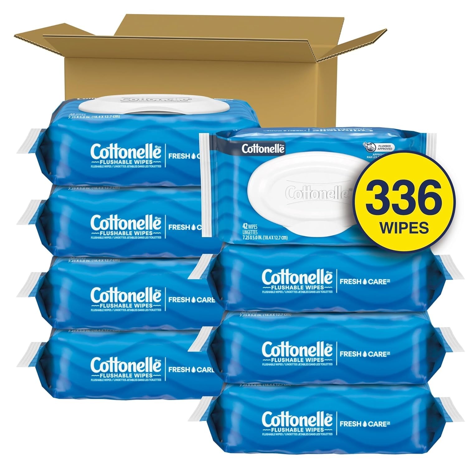 Ultra Clean Cottonelle Flushable Wipes – 8 Flip-Top Packs, Unscented Comfort