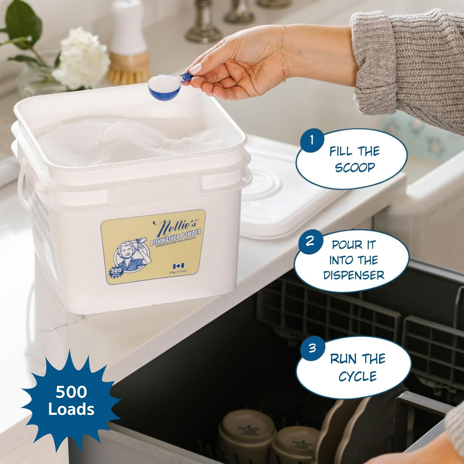 Dishwasher Powder – 500 Scoop Bulk Bucket – Plant-Based Formula – Phosphate-Free