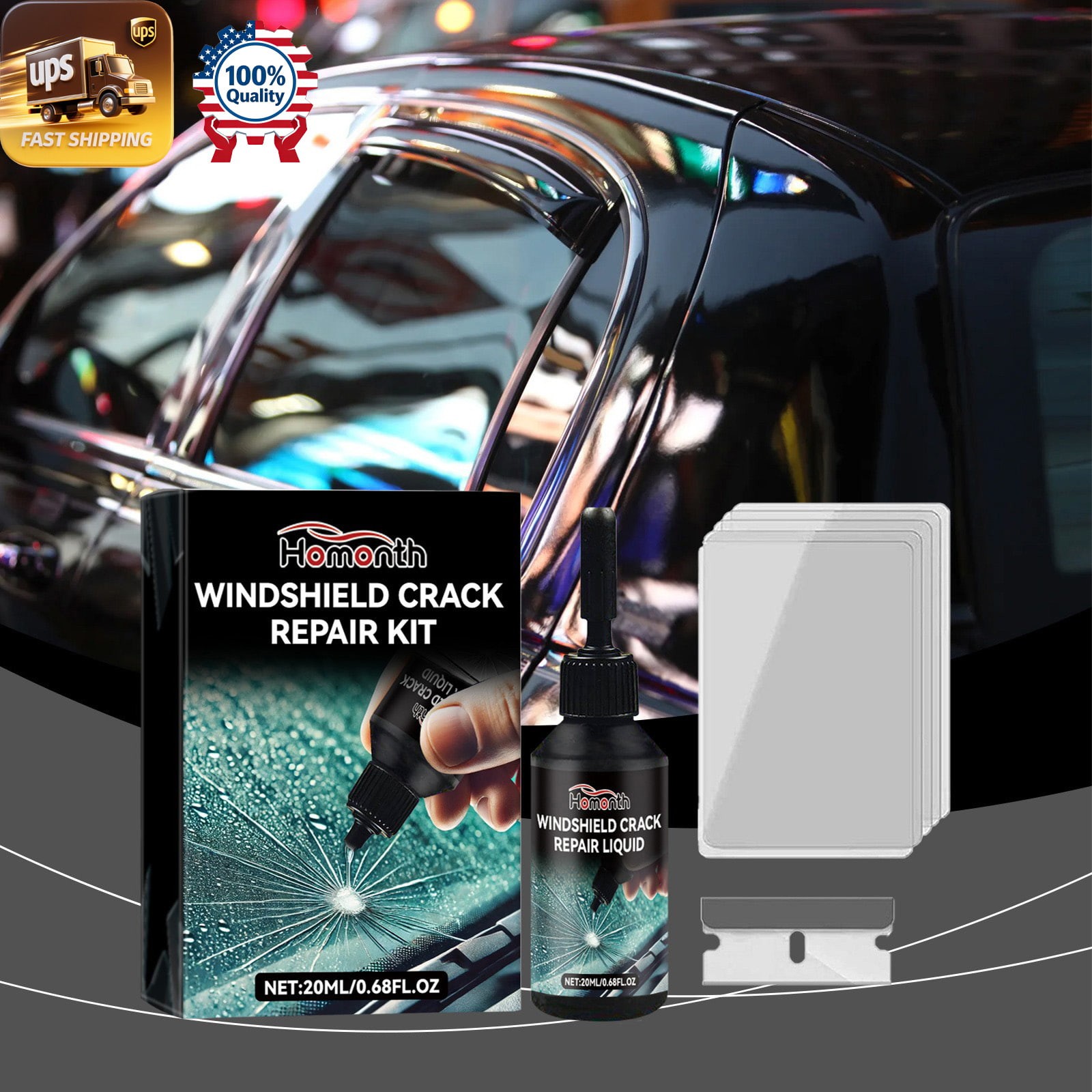 Windshield Repair Kit – Automotive Glass Cracks Scratches Care Solution 🧼