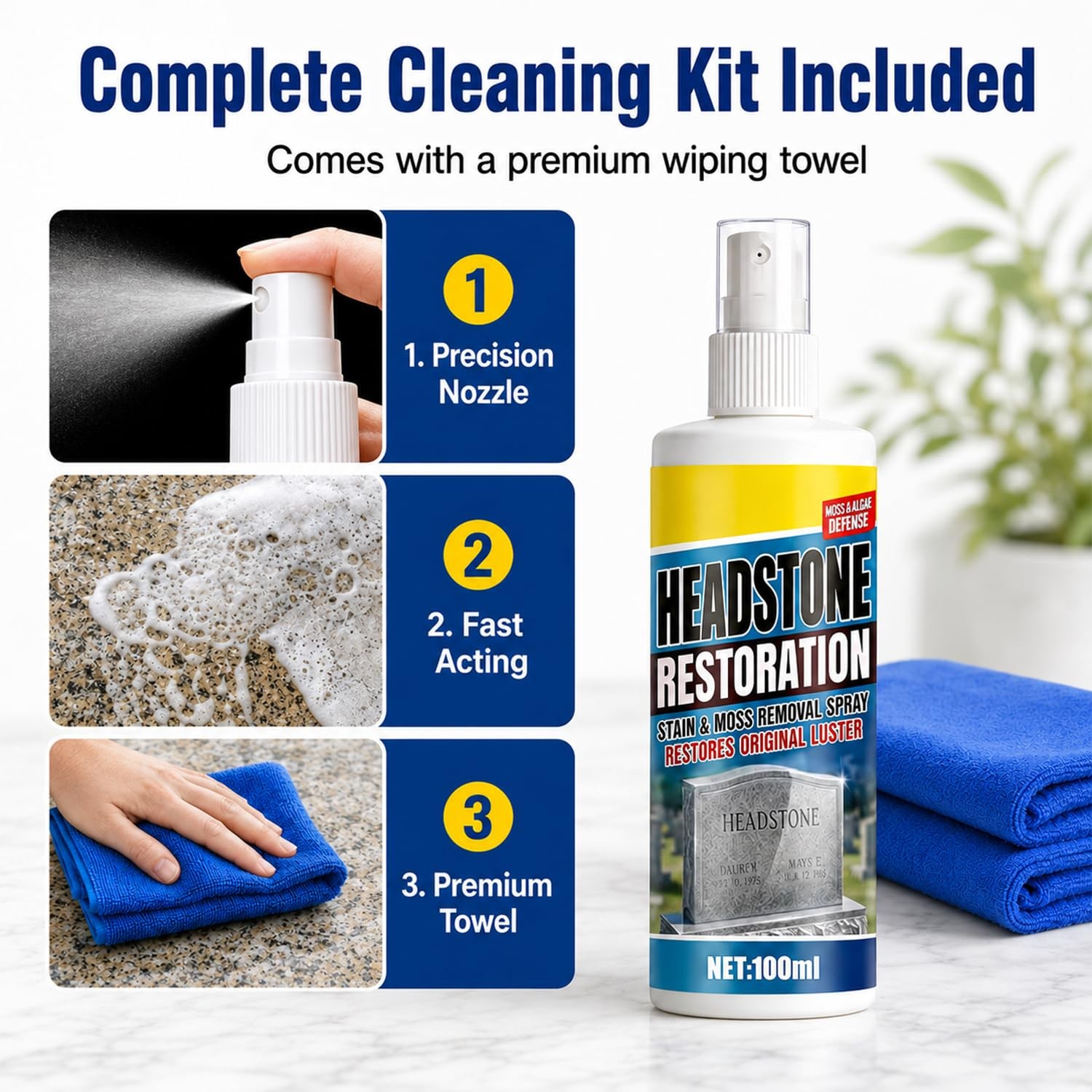 Headstone Restoration Spray 2PCS Tombstone Monument Cleaner and Restoration Kit