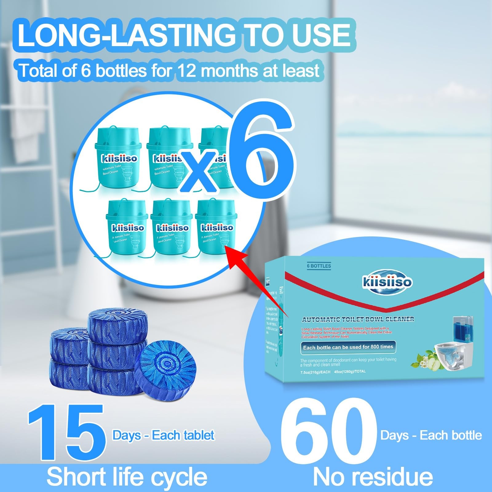 Toilet Bowl Cleaners-6 Pack, Automatic Toilet Tank Cleaner Tablets in Bottles…