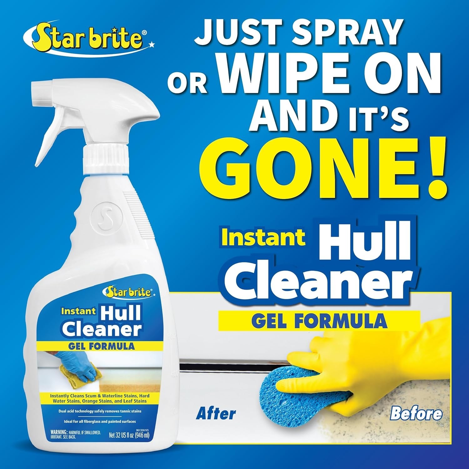 Instant Hull Cleaner – 32 Oz Gel Spray – Easily Remove Stains, Scum Lines & G…