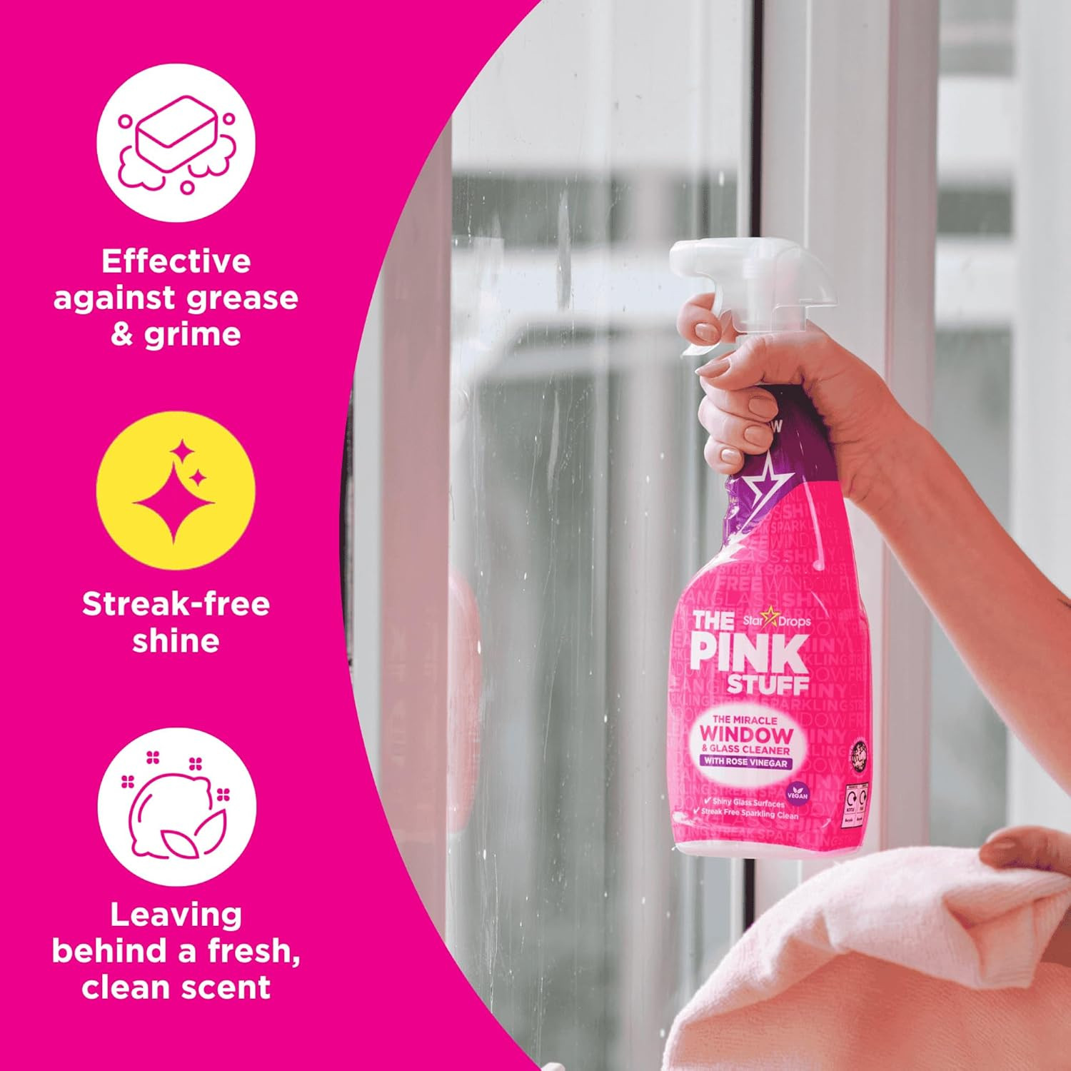 The Pink Stuff Stardrops Miracle Window and Glass Cleaner with Rose Vinegar Spra