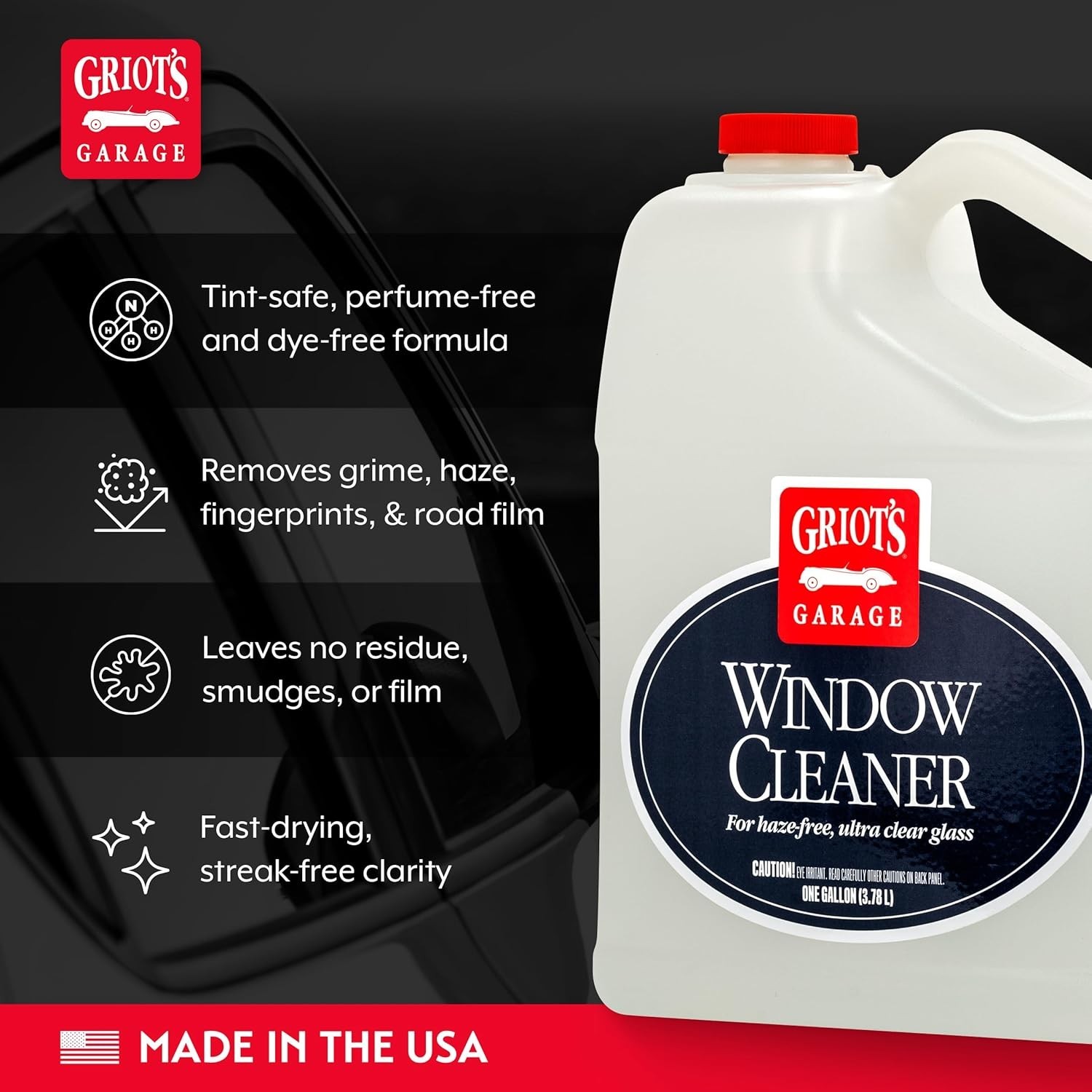 Car Window Cleaner Spray – Safe for Tinted Glass, One Gallon, Streak-Free