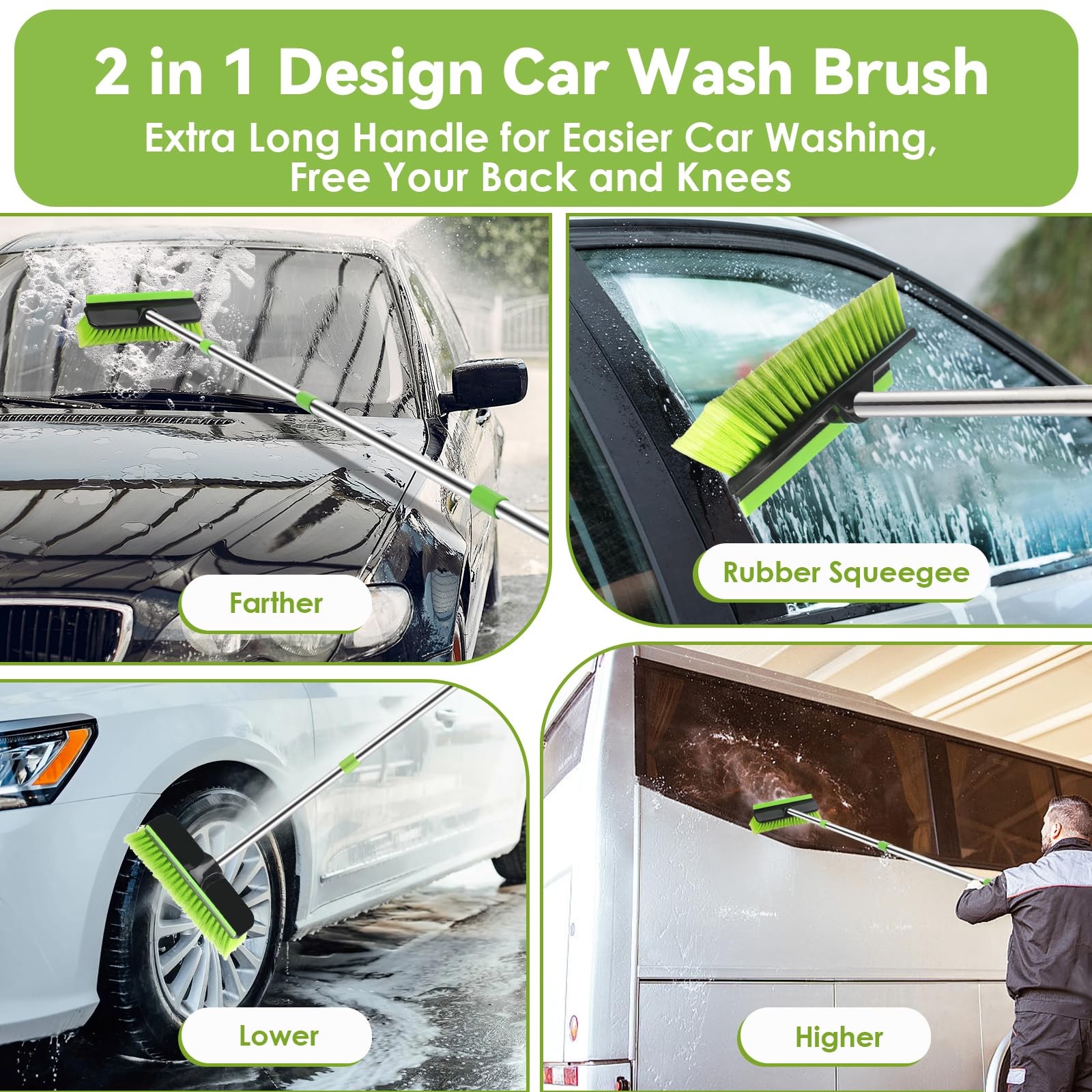 2 Pack Car Wash Brush with Long Handle, 62″ Microfiber Car Wash Mop and Car W…