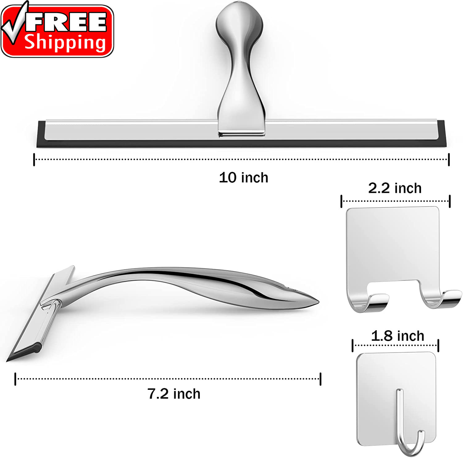 All-Purpose Stainless Steel Shower Squeegee for Shower Glass Door with 2 Adhesiv