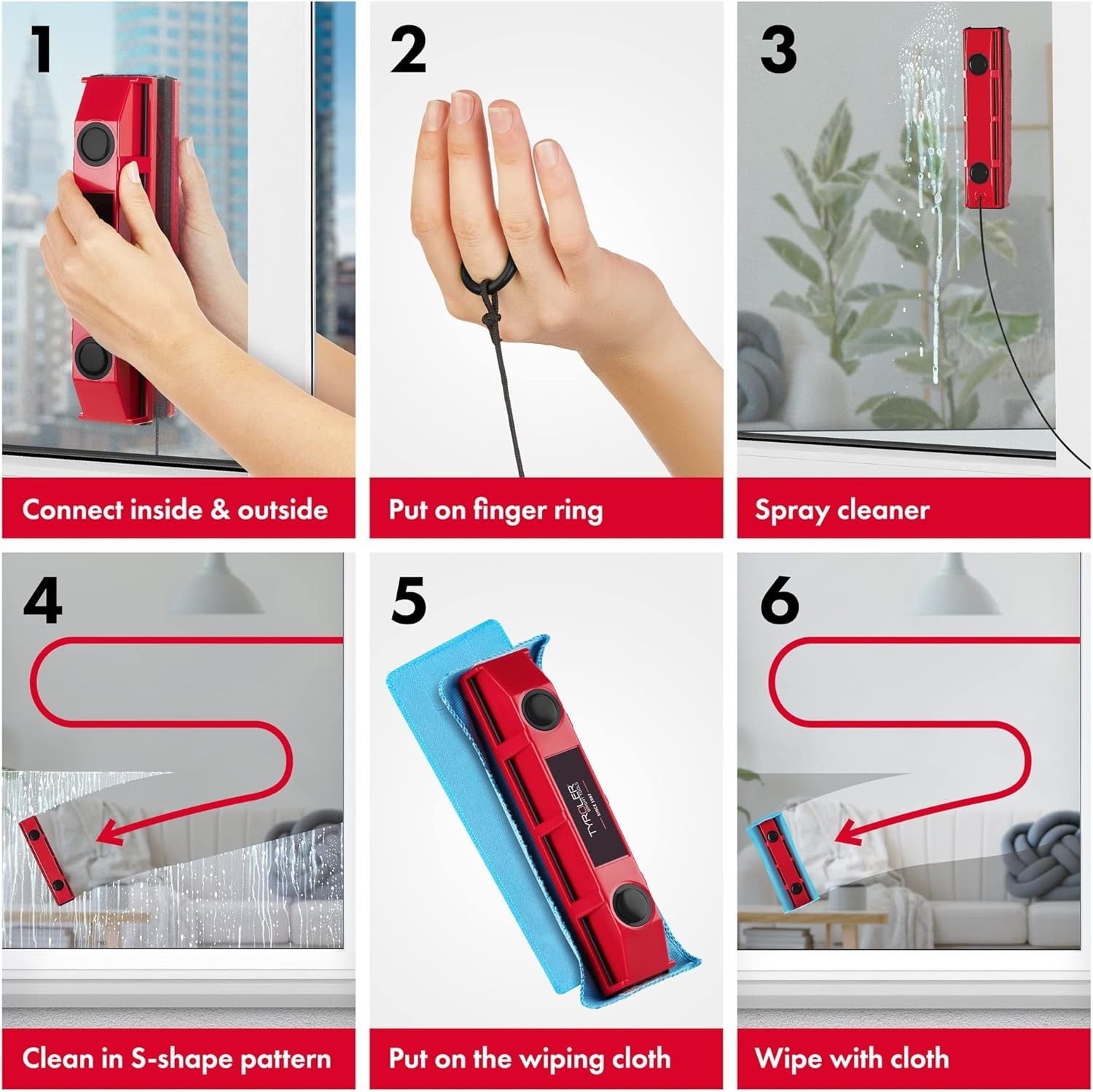 Effortless Double-Sided Magnetic Window Cleaner for 0.1″-0.3″ Glass Thickness