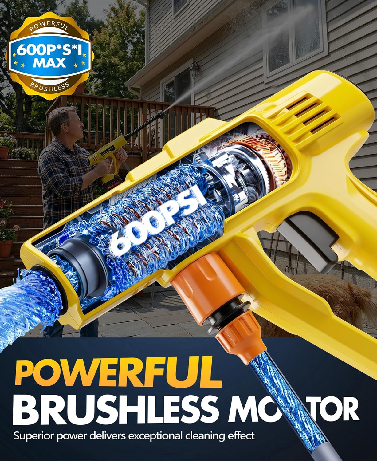 Cordless Car Cleaning Tool with LCD Display, Portable Vehicle Cleaner with Brush