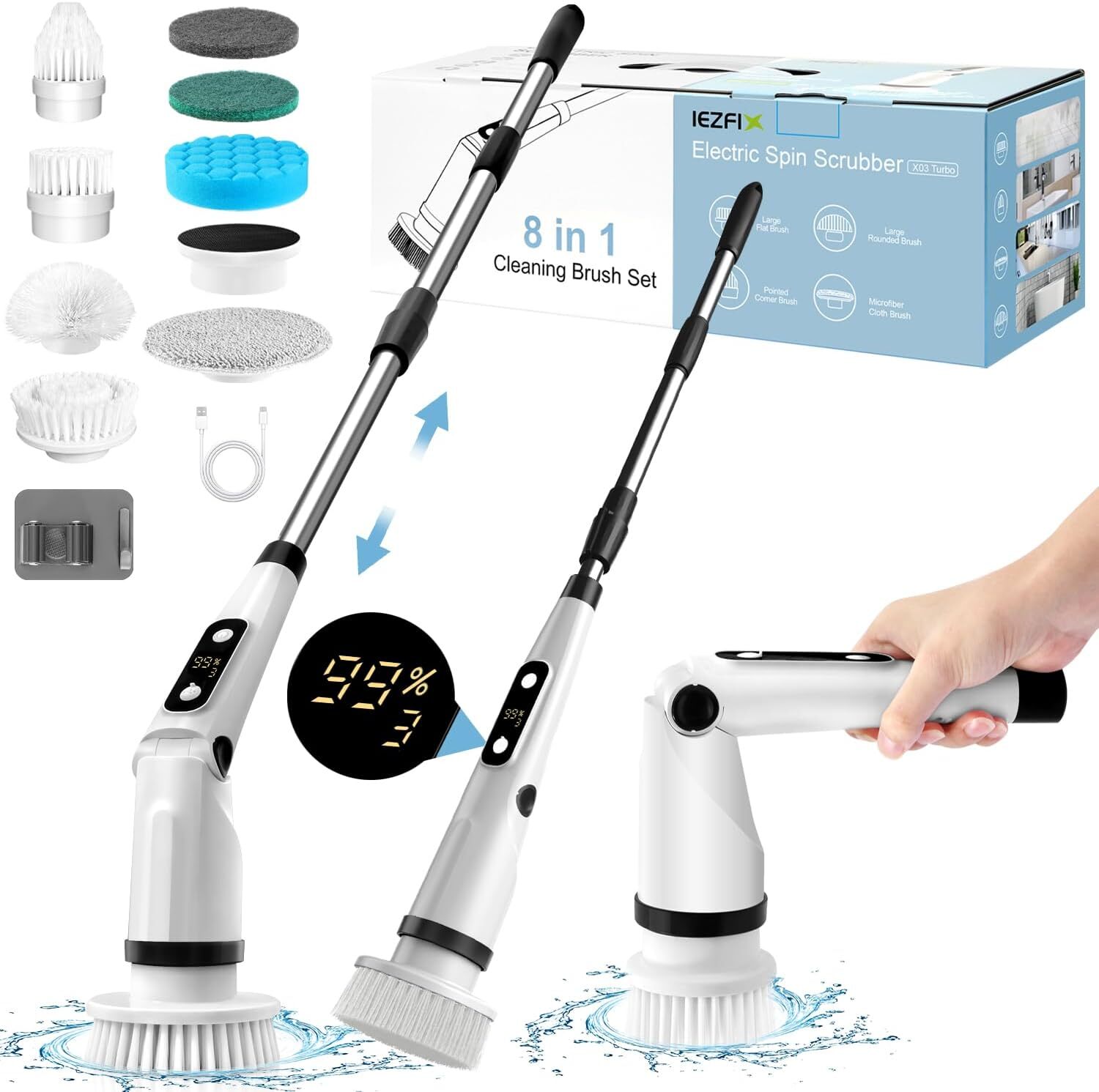 Electric rotary scrubber cleaning brush, bathroom scrubber, 3 adjustable speeds